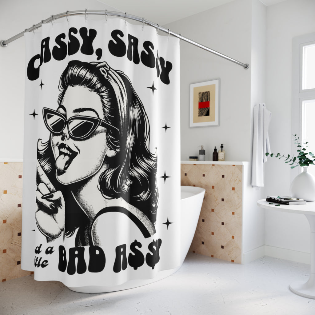 Classy, Sassy & a Little Bad Assy Shower Curtain — Retro Pin-Up Bathroom Decor