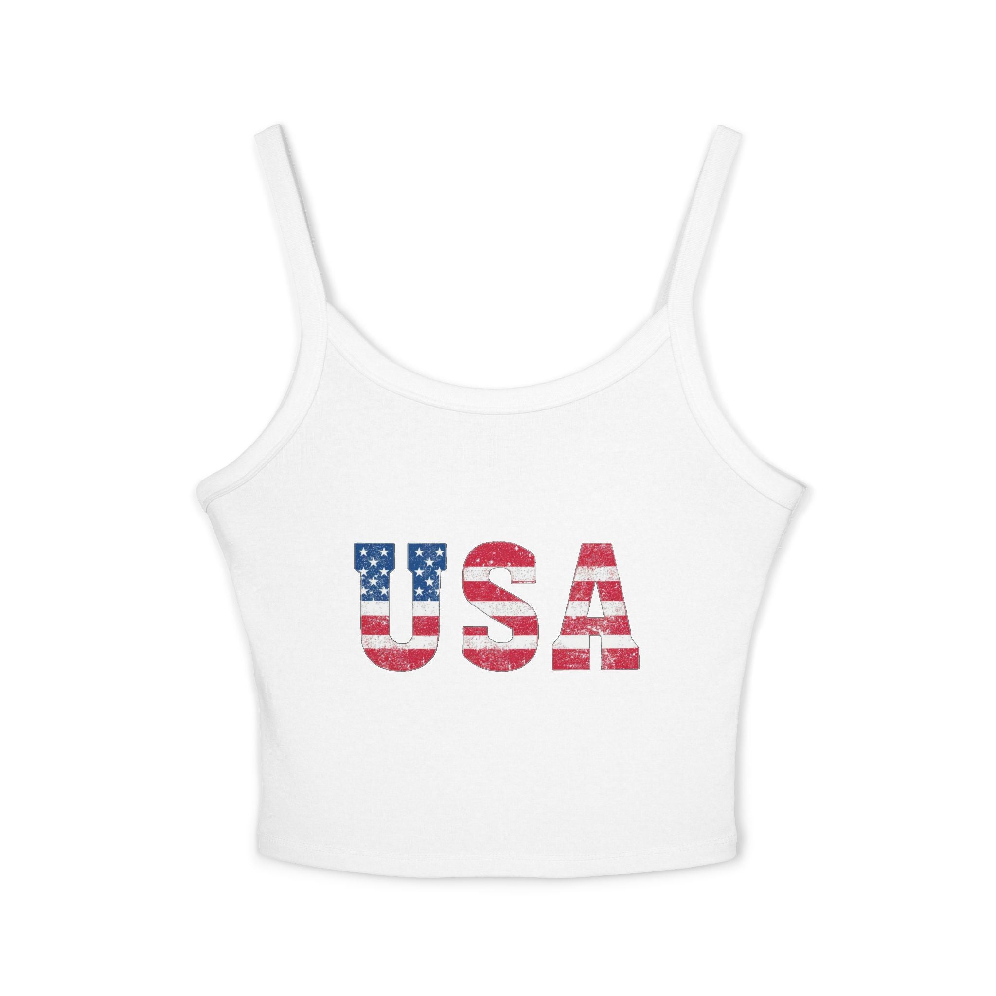 USA Flag Spaghetti Strap Tank Top – Patriotic Women’s Crop