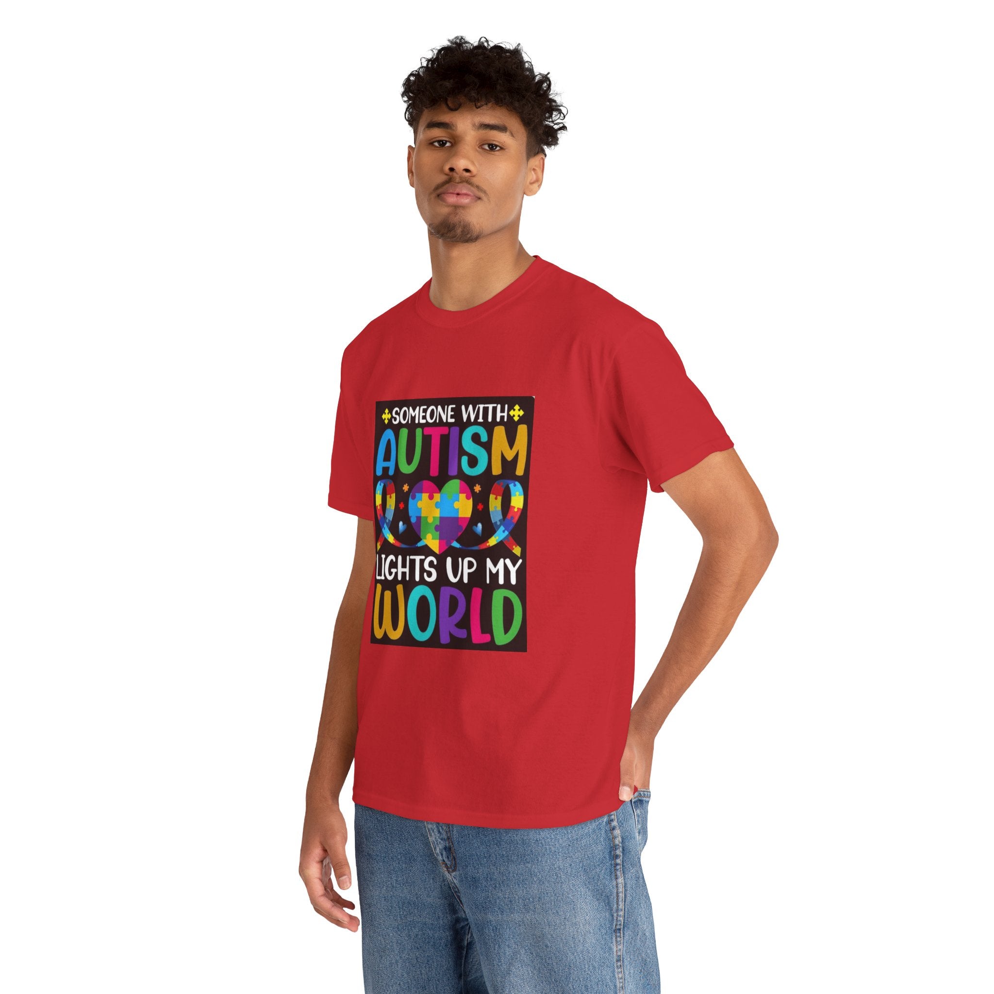 Autism Awareness T-Shirt — “Someone With Autism Lights Up My World” Colorful Puzzle Tee