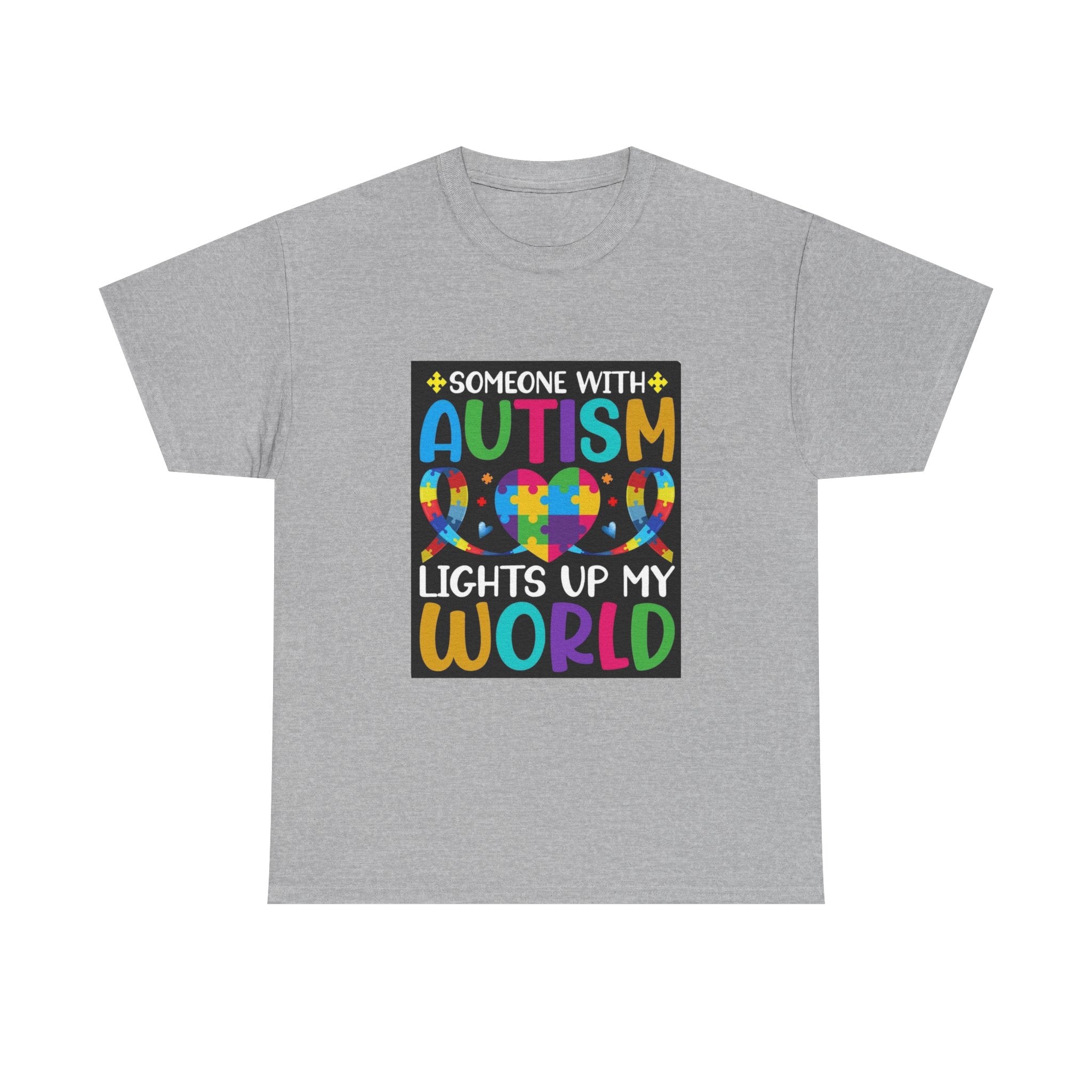 Autism Awareness T-Shirt — “Someone With Autism Lights Up My World” Colorful Puzzle Tee