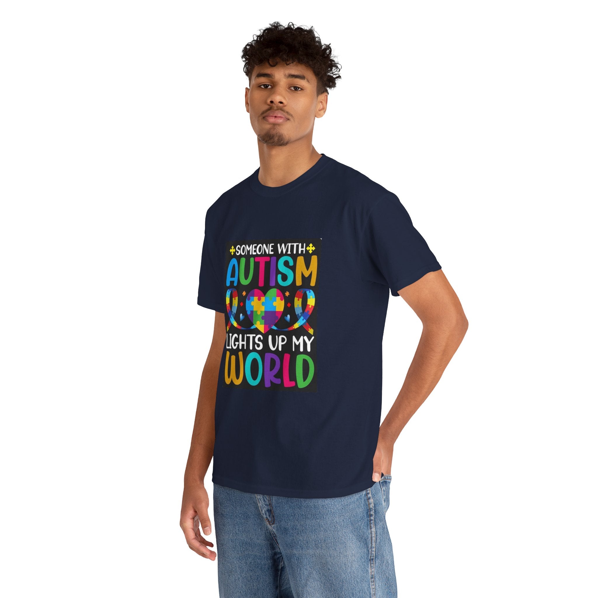 Autism Awareness T-Shirt — “Someone With Autism Lights Up My World” Colorful Puzzle Tee