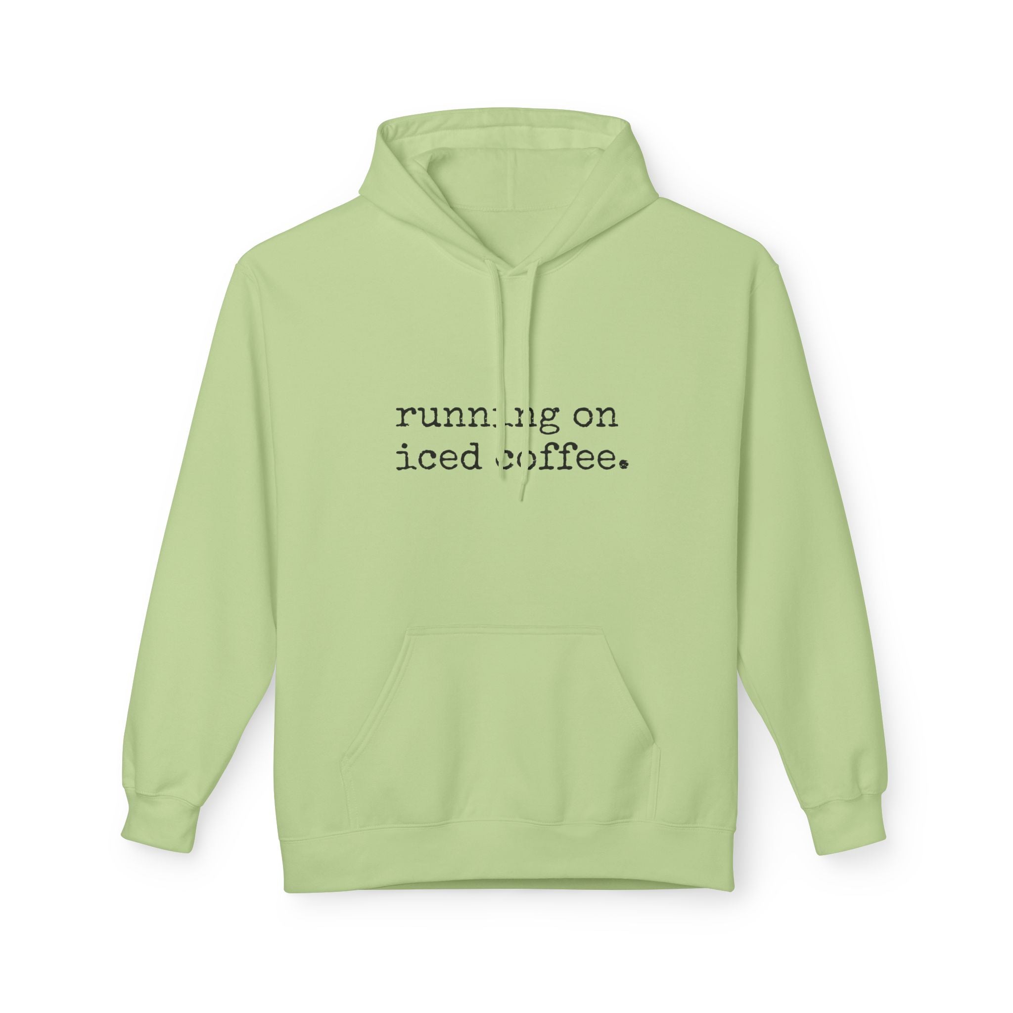 Coffee Hoodie - "running on iced coffee." Minimal Casual Pullover for Coffee Lovers