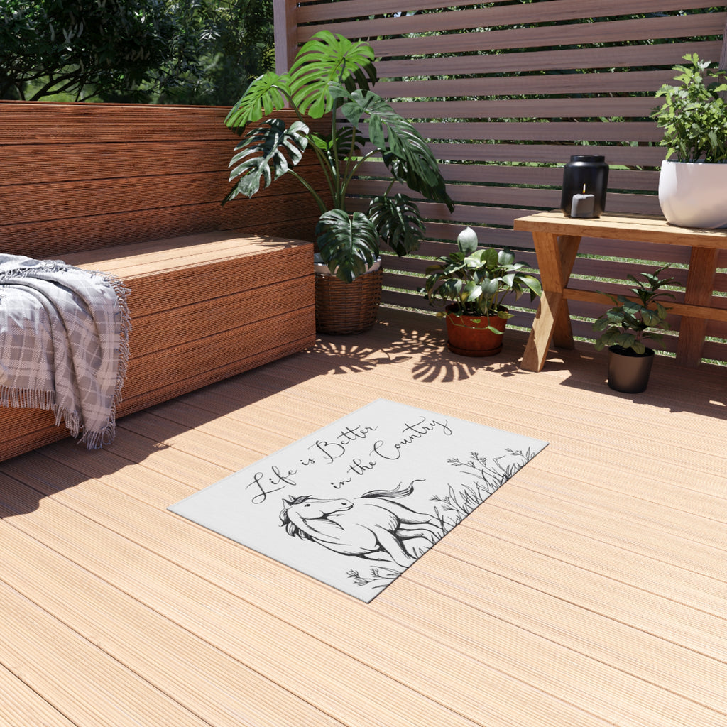 Outdoor Rug – "Life is Better in the Country" Horse Print