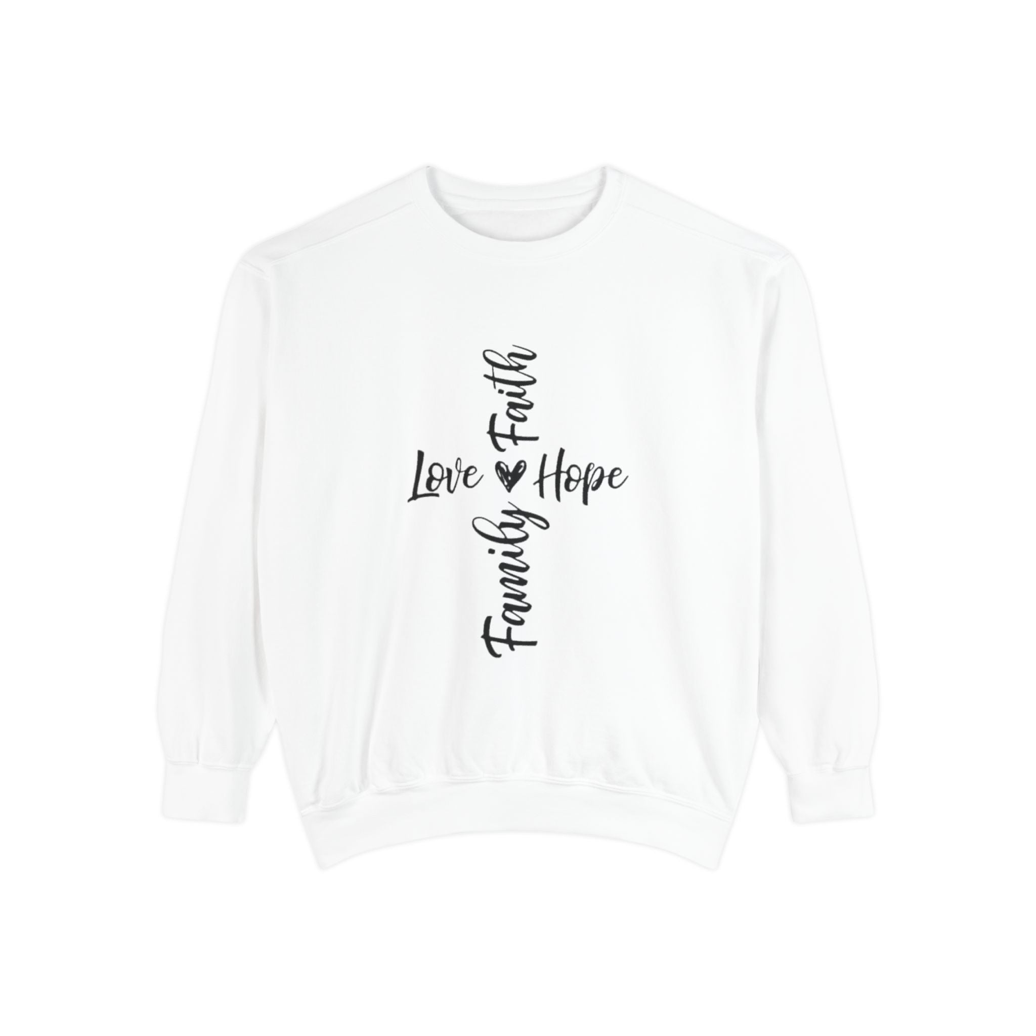 Faith Love Hope Family Sweatshirt – Vertical Script Cross Design