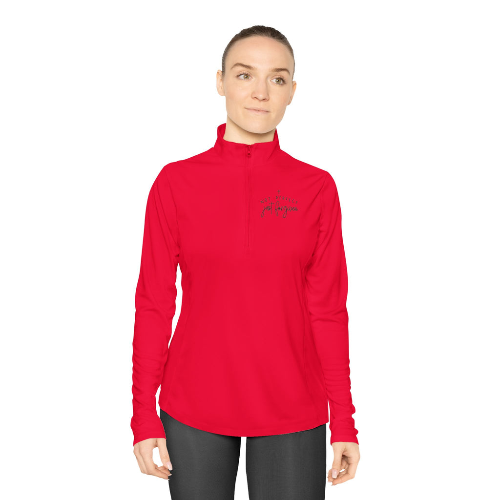 Ladies Quarter-Zip Pullover — Minimal Script "be brave, be you" Athletic Pullover