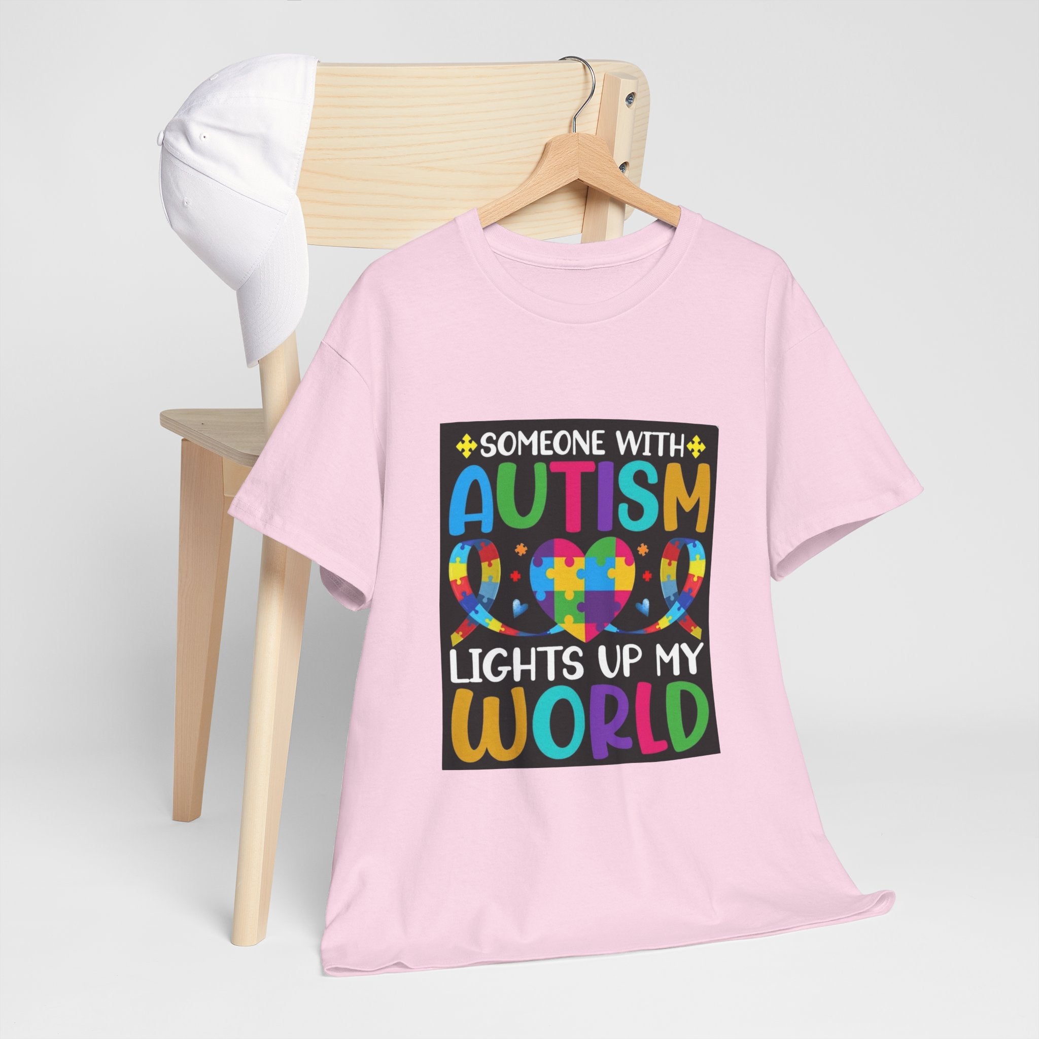 Autism Awareness T-Shirt — “Someone With Autism Lights Up My World” Colorful Puzzle Tee