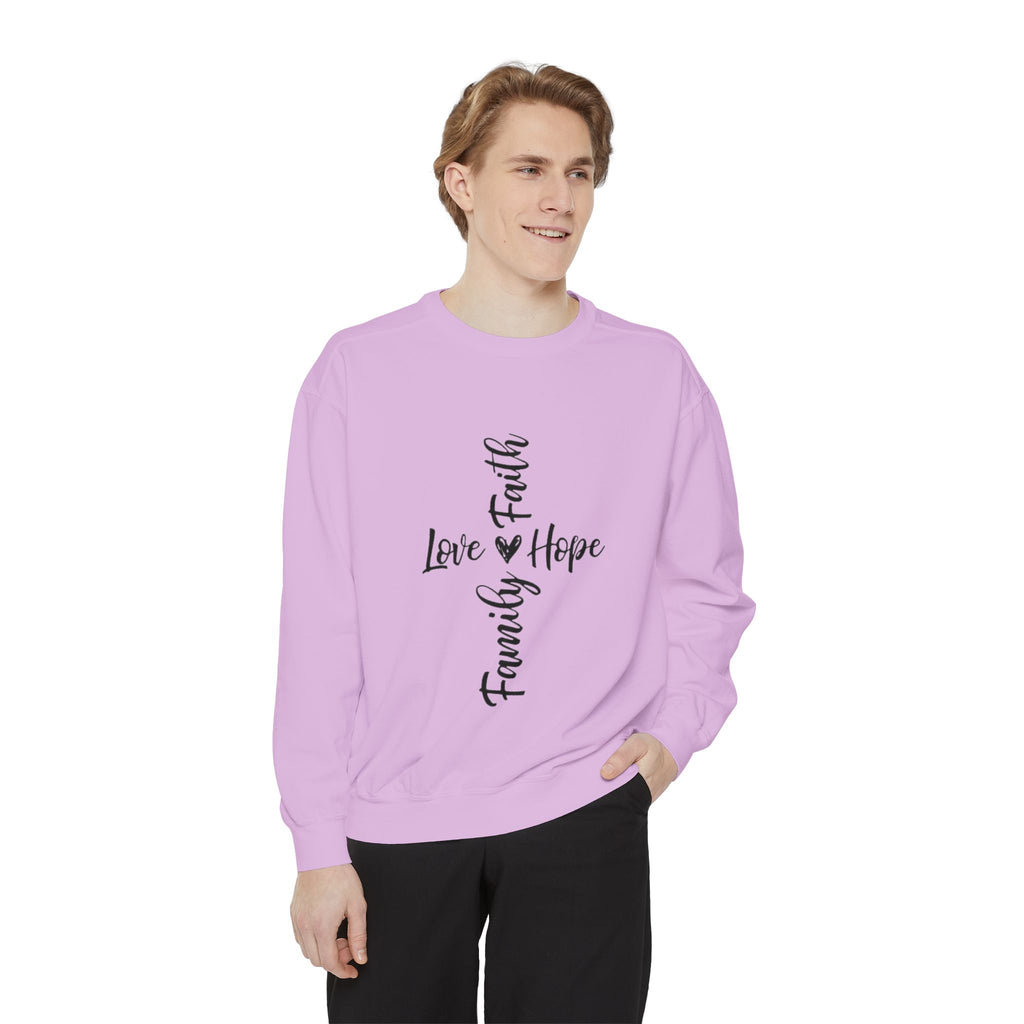 Faith Love Hope Family Sweatshirt – Vertical Script Cross Design