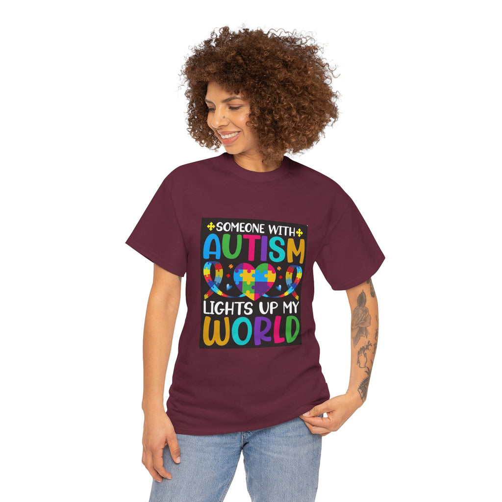 Autism Awareness T-Shirt — “Someone With Autism Lights Up My World” Colorful Puzzle Tee