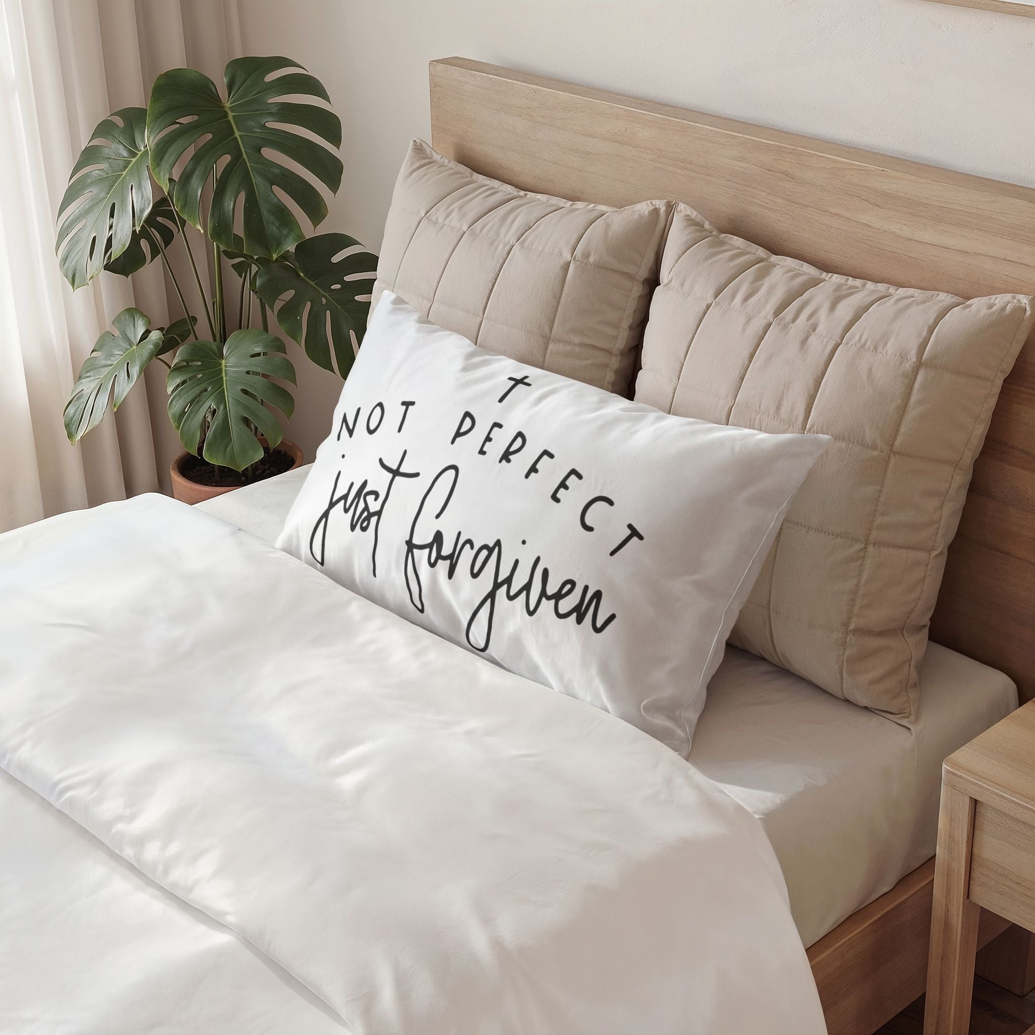 Inspirational Cotton Pillow Sham — "Not Perfect Just Forgiven" Christian Decorative Pillowcase