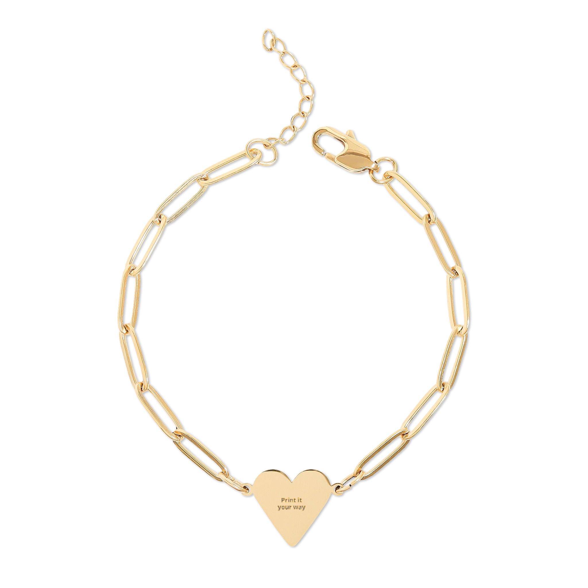 Engravable Paperclip Heart Bracelet — Personalized Gold/Rose Gold Chain
