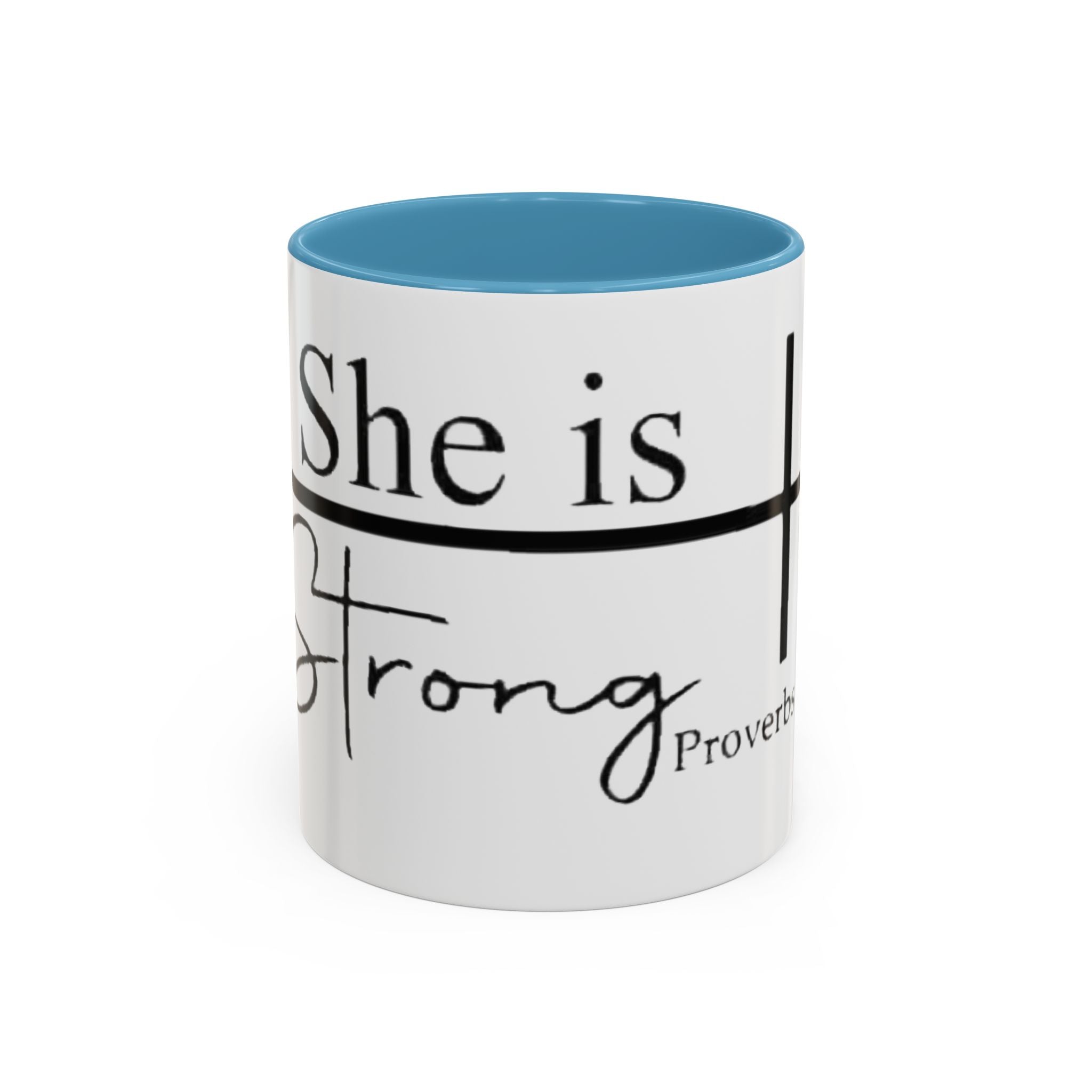 Proverbs 31:25 'She Is Strong' Accent Coffee Mug — Inspirational Christian Gift