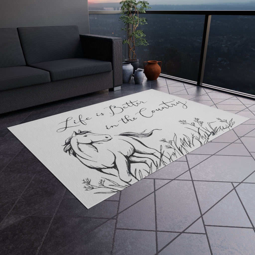 Outdoor Rug – "Life is Better in the Country" Horse Print