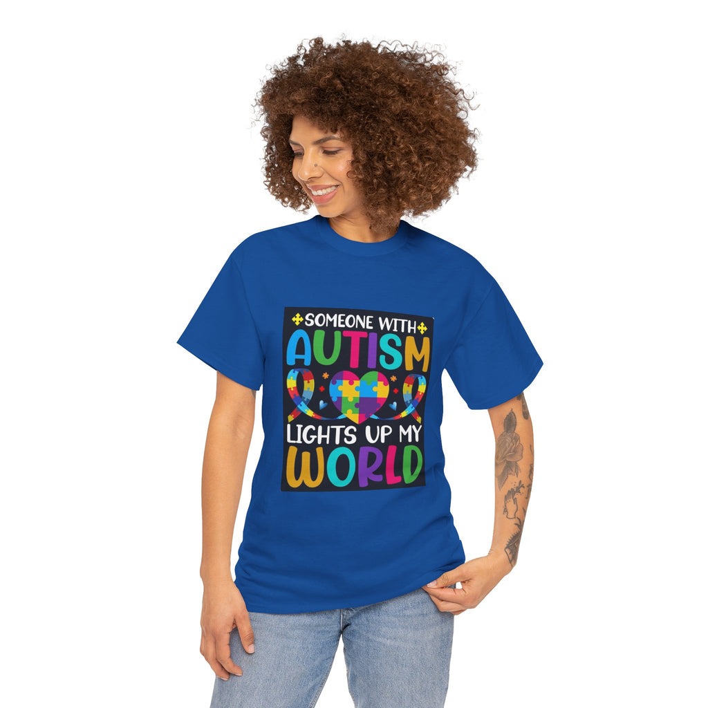 Autism Awareness T-Shirt — “Someone With Autism Lights Up My World” Colorful Puzzle Tee