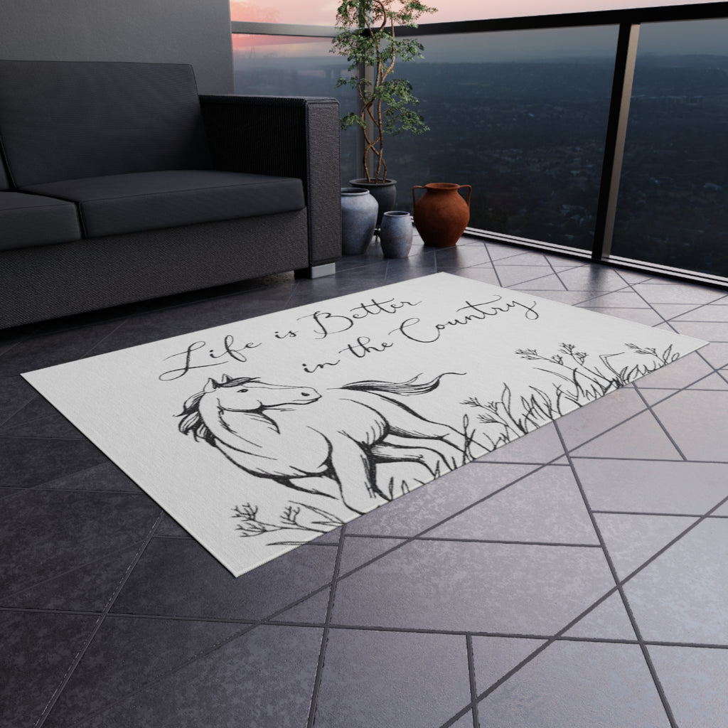 Outdoor Rug – "Life is Better in the Country" Horse Print