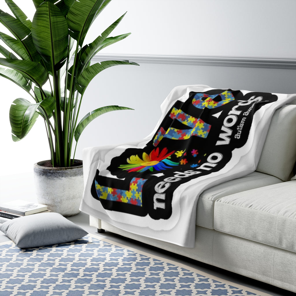 Sherpa Blanket – "Love Needs No Words" Autism Puzzle Heart Cozy Throw