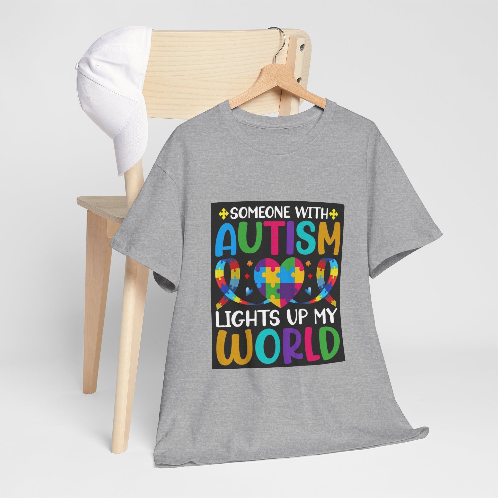Autism Awareness T-Shirt — “Someone With Autism Lights Up My World” Colorful Puzzle Tee