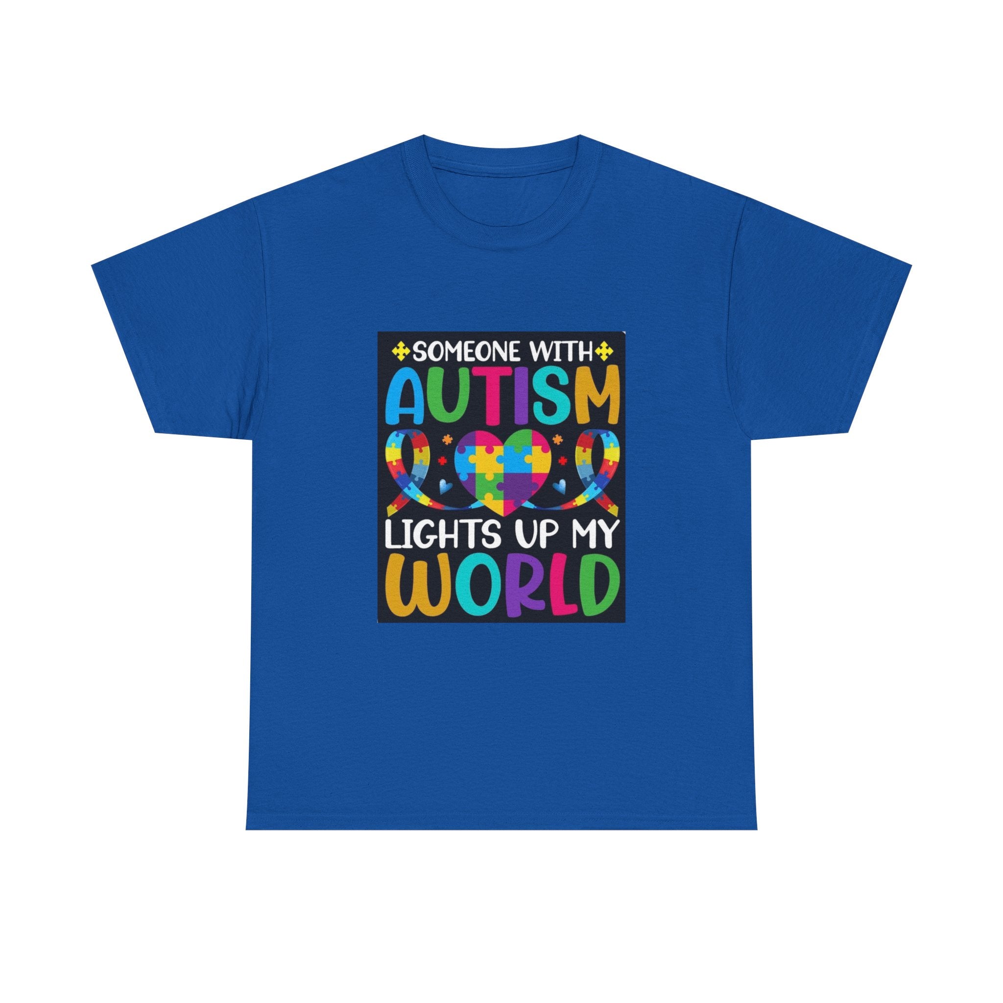 Autism Awareness T-Shirt — “Someone With Autism Lights Up My World” Colorful Puzzle Tee