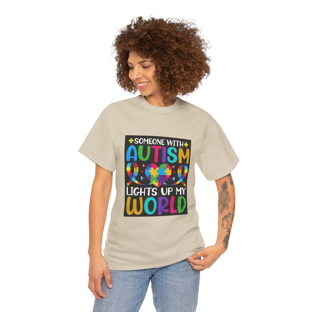 Autism Awareness T-Shirt — “Someone With Autism Lights Up My World” Colorful Puzzle Tee