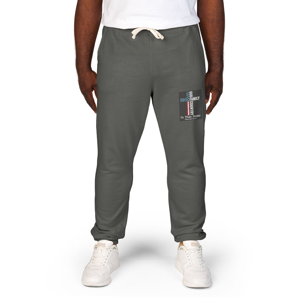 Patch Graphic Sweatpants — Vintage Military Green Fleece Joggers