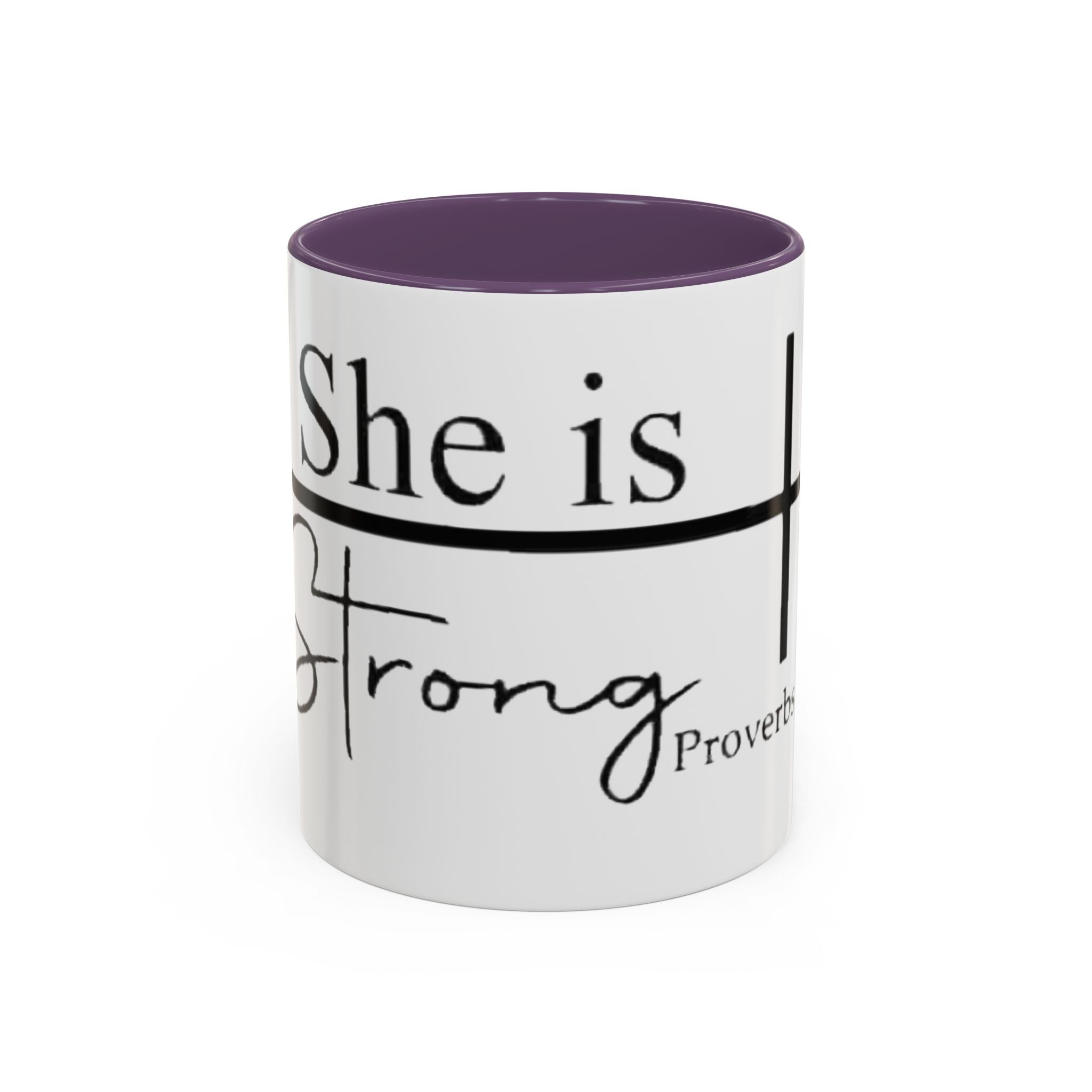 Proverbs 31:25 'She Is Strong' Accent Coffee Mug — Inspirational Christian Gift