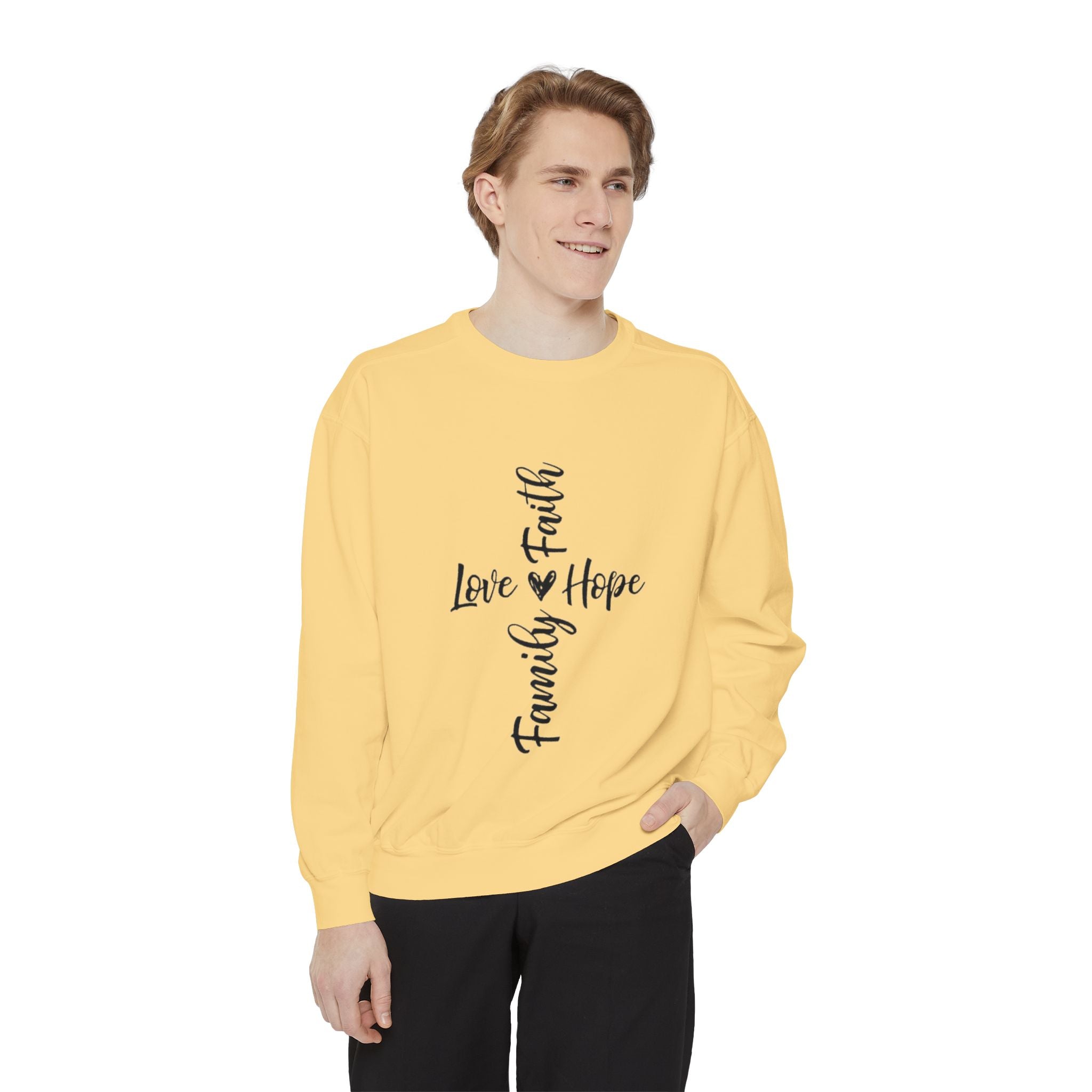 Faith Love Hope Family Sweatshirt – Vertical Script Cross Design