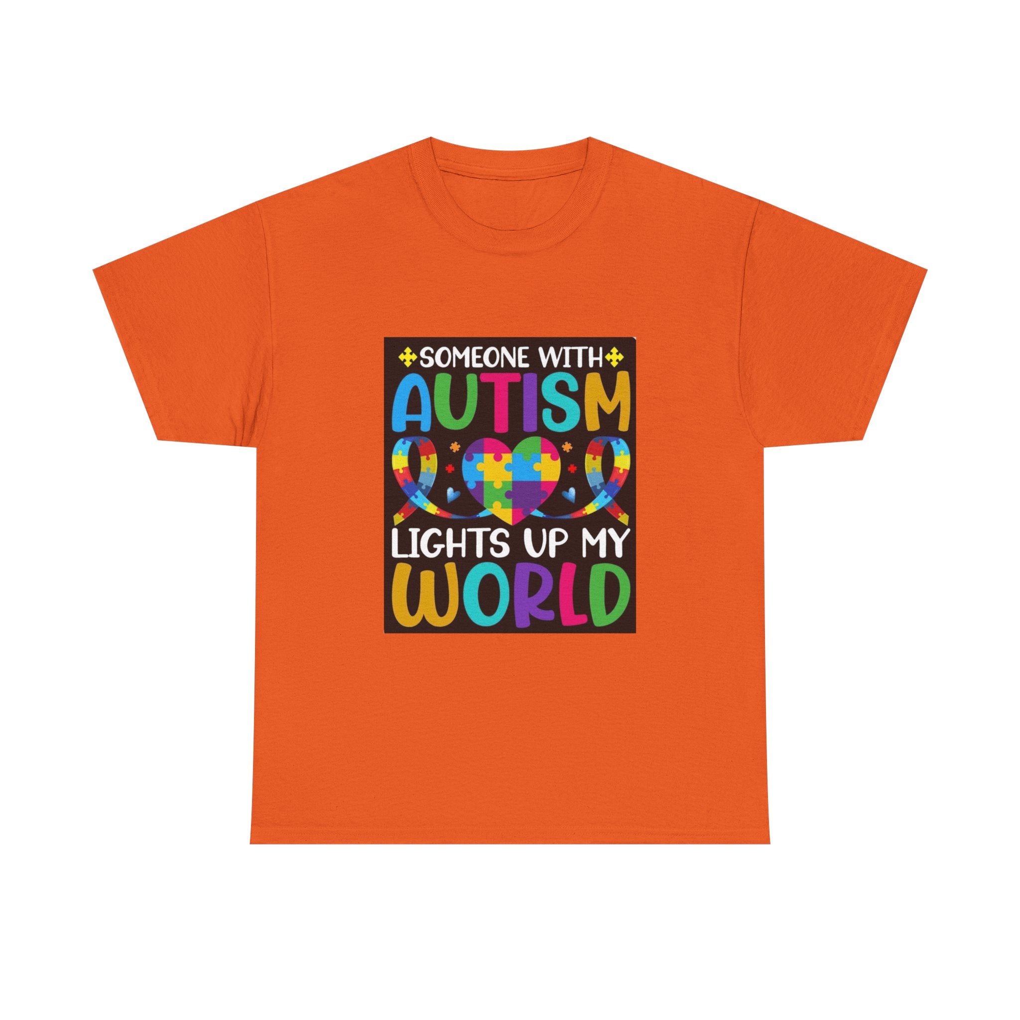 Autism Awareness T-Shirt — “Someone With Autism Lights Up My World” Colorful Puzzle Tee