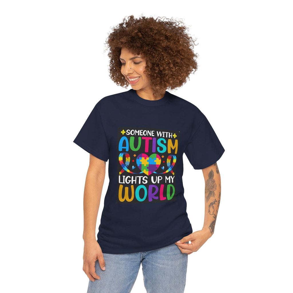Autism Awareness T-Shirt — “Someone With Autism Lights Up My World” Colorful Puzzle Tee