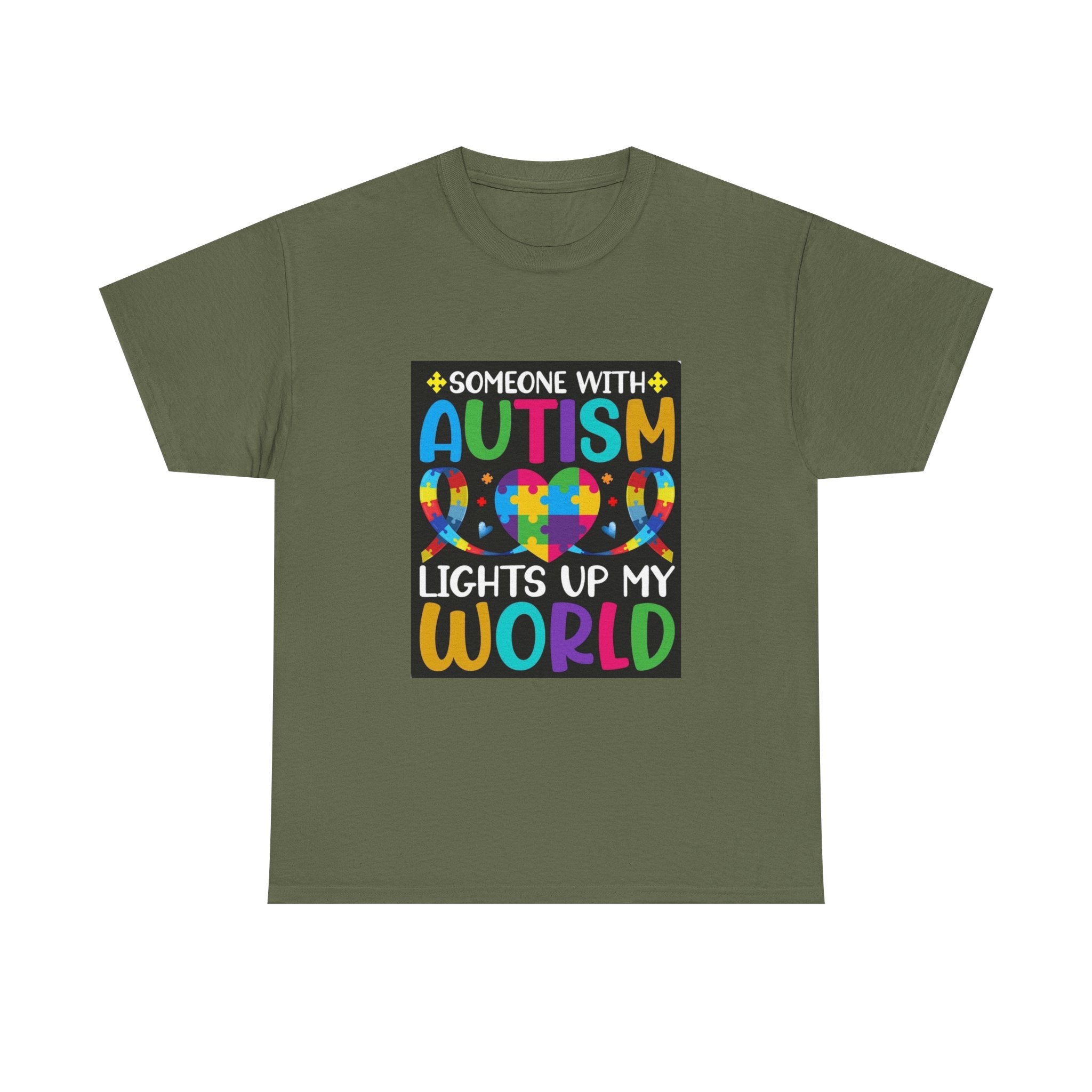 Autism Awareness T-Shirt — “Someone With Autism Lights Up My World” Colorful Puzzle Tee