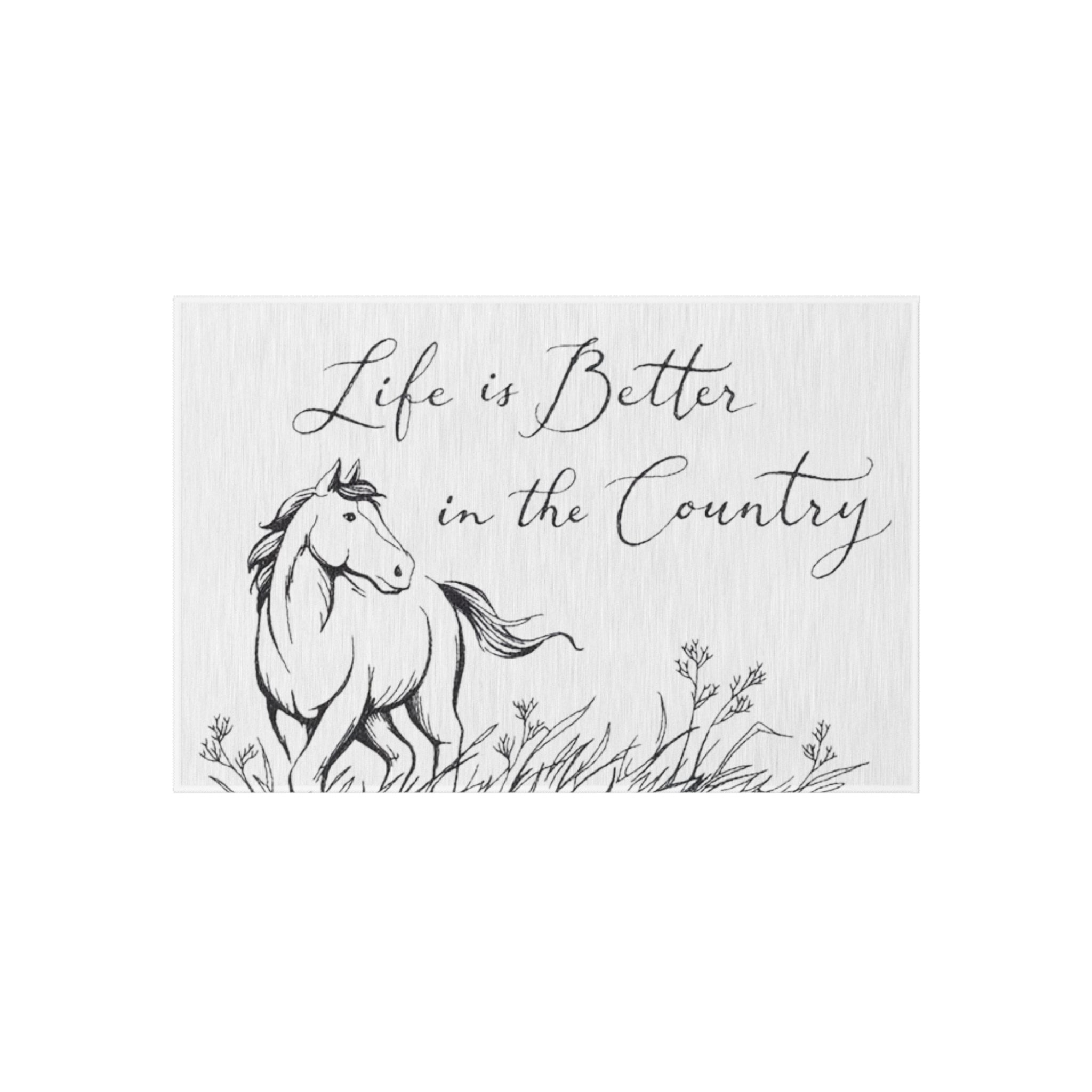 Outdoor Rug – "Life is Better in the Country" Horse Print