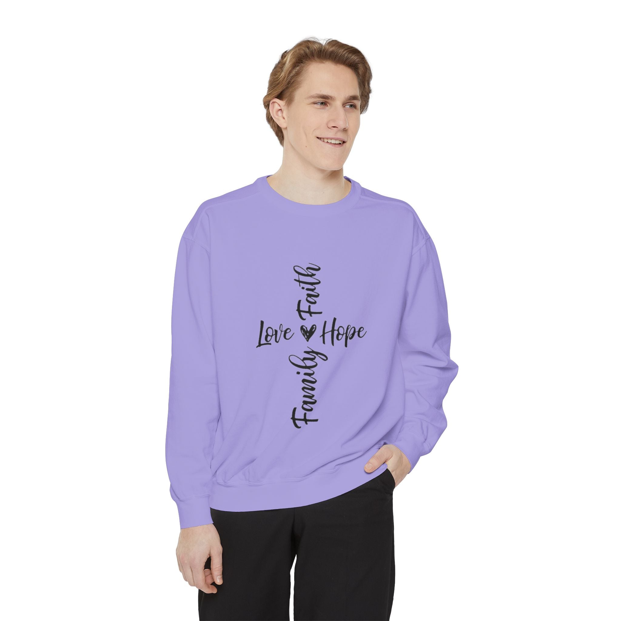 Faith Love Hope Family Sweatshirt – Vertical Script Cross Design