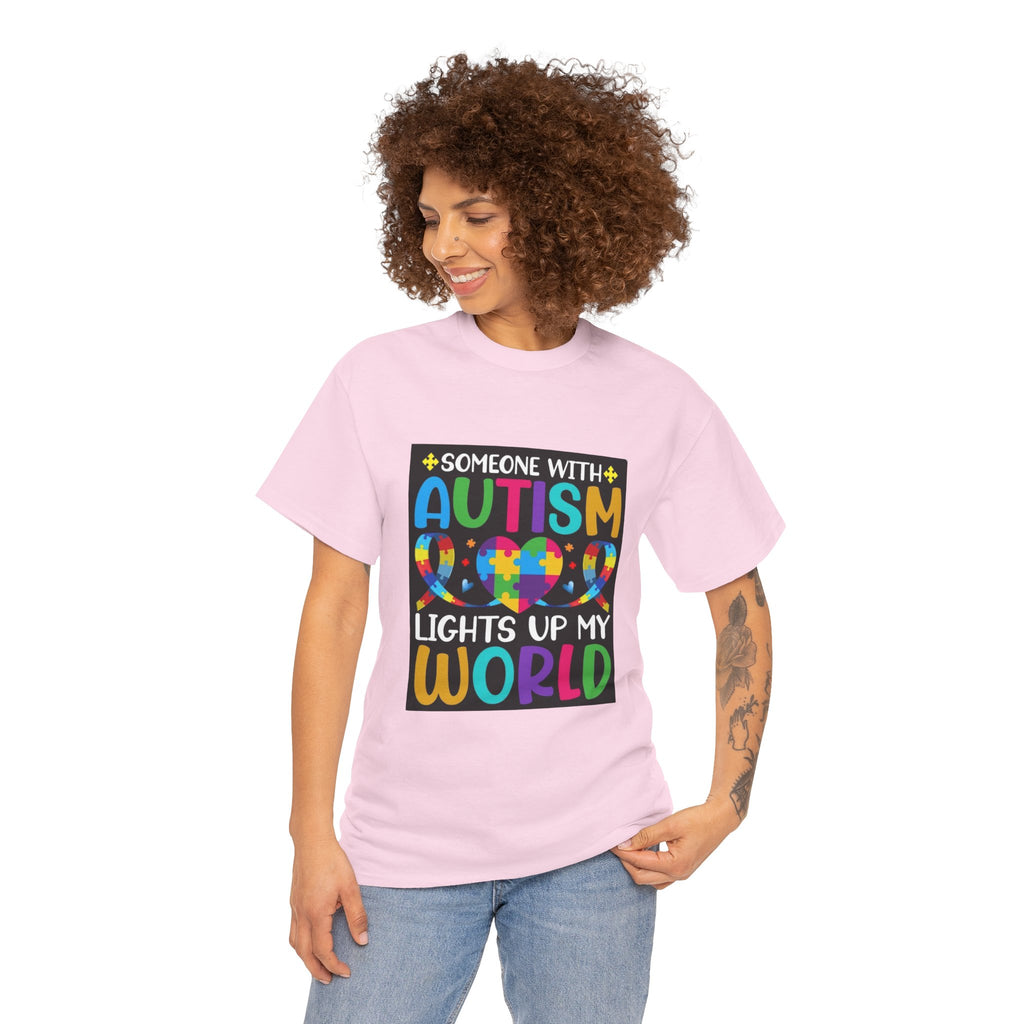 Autism Awareness T-Shirt — “Someone With Autism Lights Up My World” Colorful Puzzle Tee