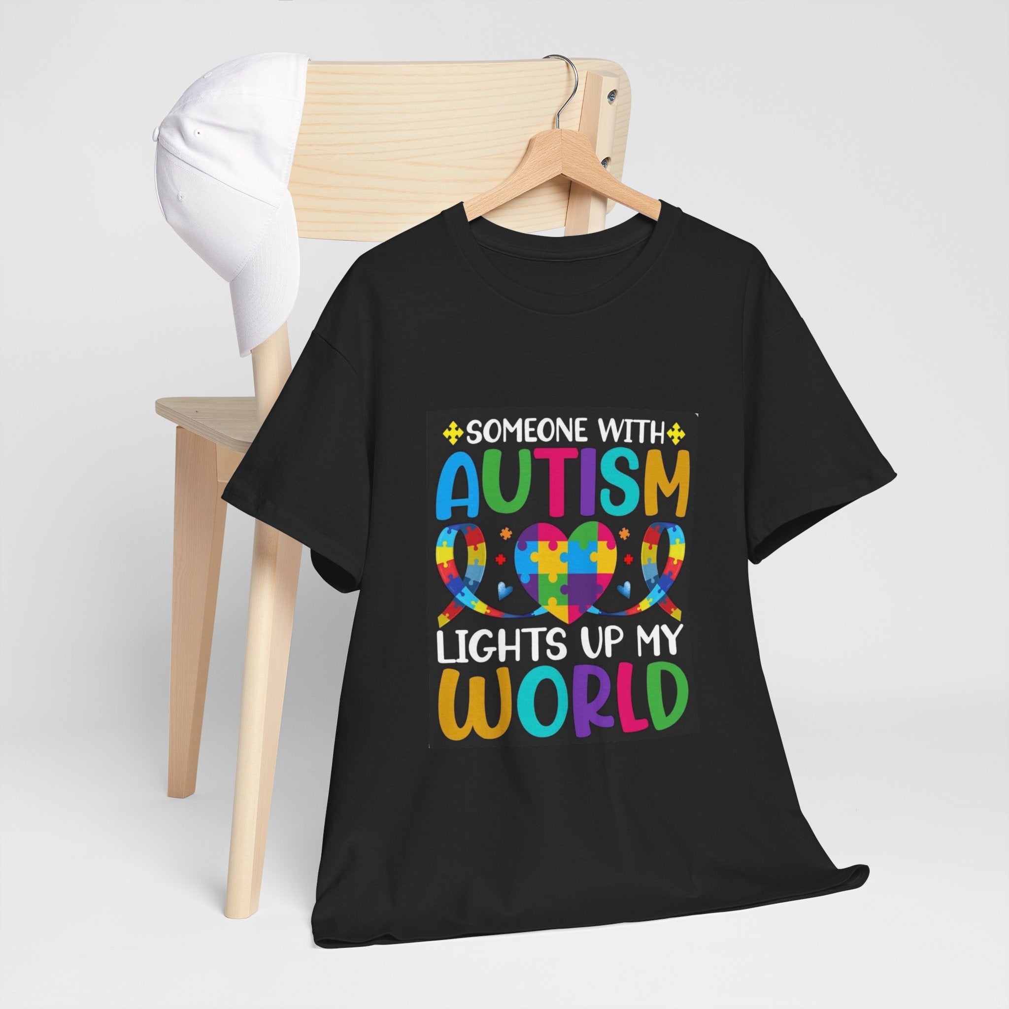 Autism Awareness T-Shirt — “Someone With Autism Lights Up My World” Colorful Puzzle Tee