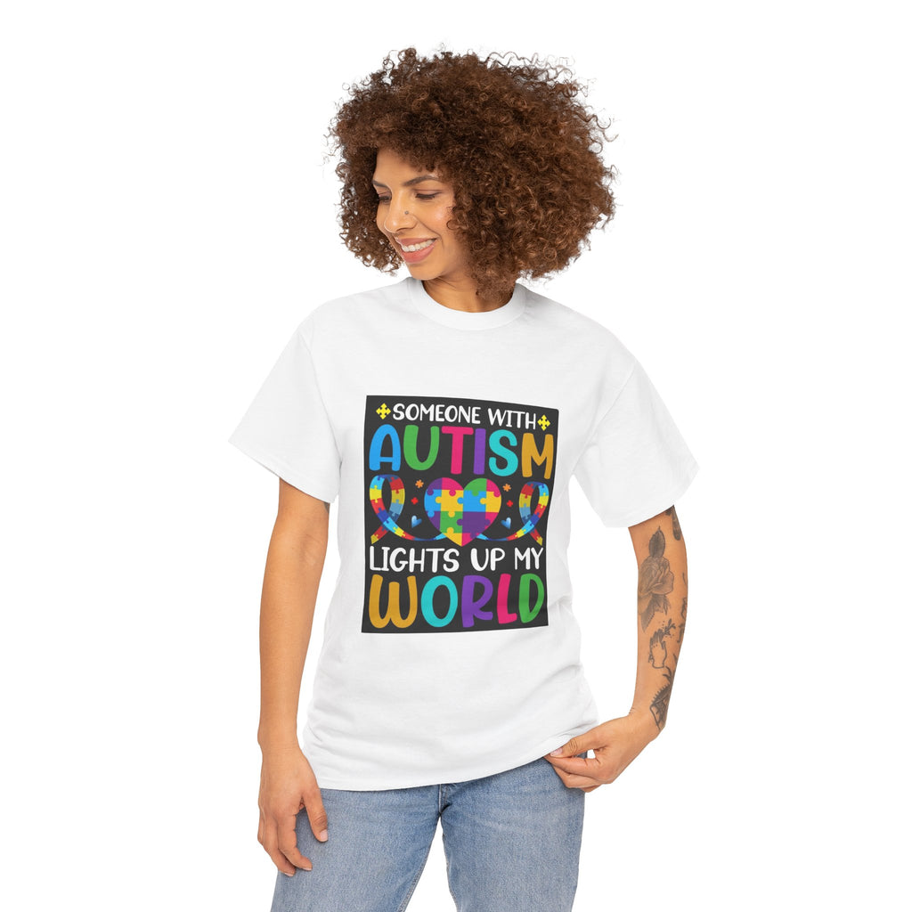 Autism Awareness T-Shirt — “Someone With Autism Lights Up My World” Colorful Puzzle Tee