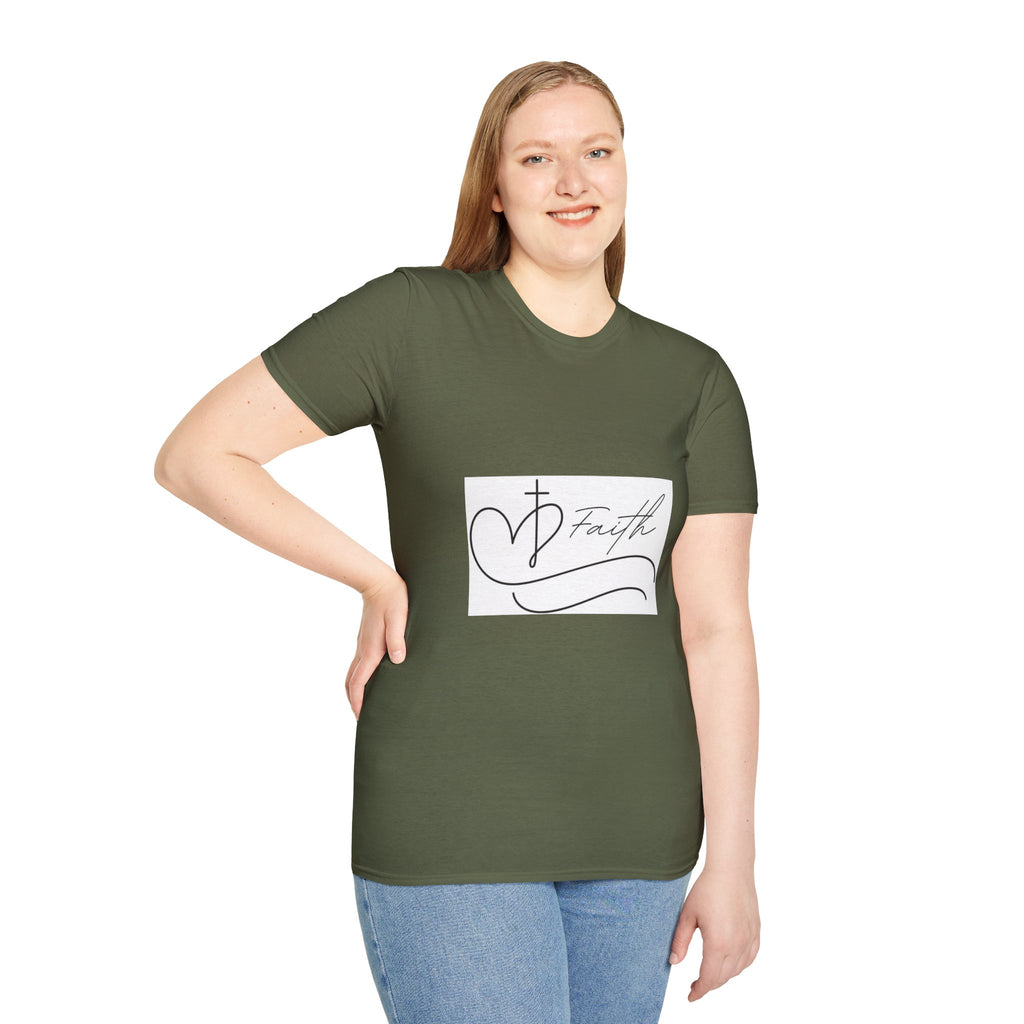 Faith Script T-Shirt — Heart Cross Design