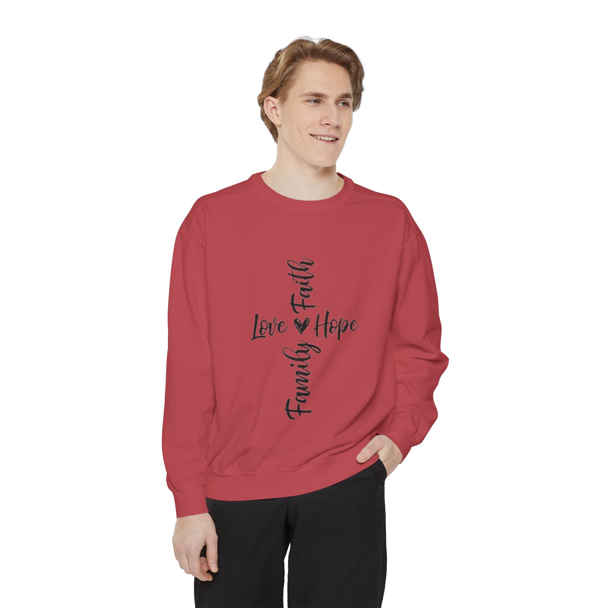 Faith Love Hope Family Sweatshirt – Vertical Script Cross Design