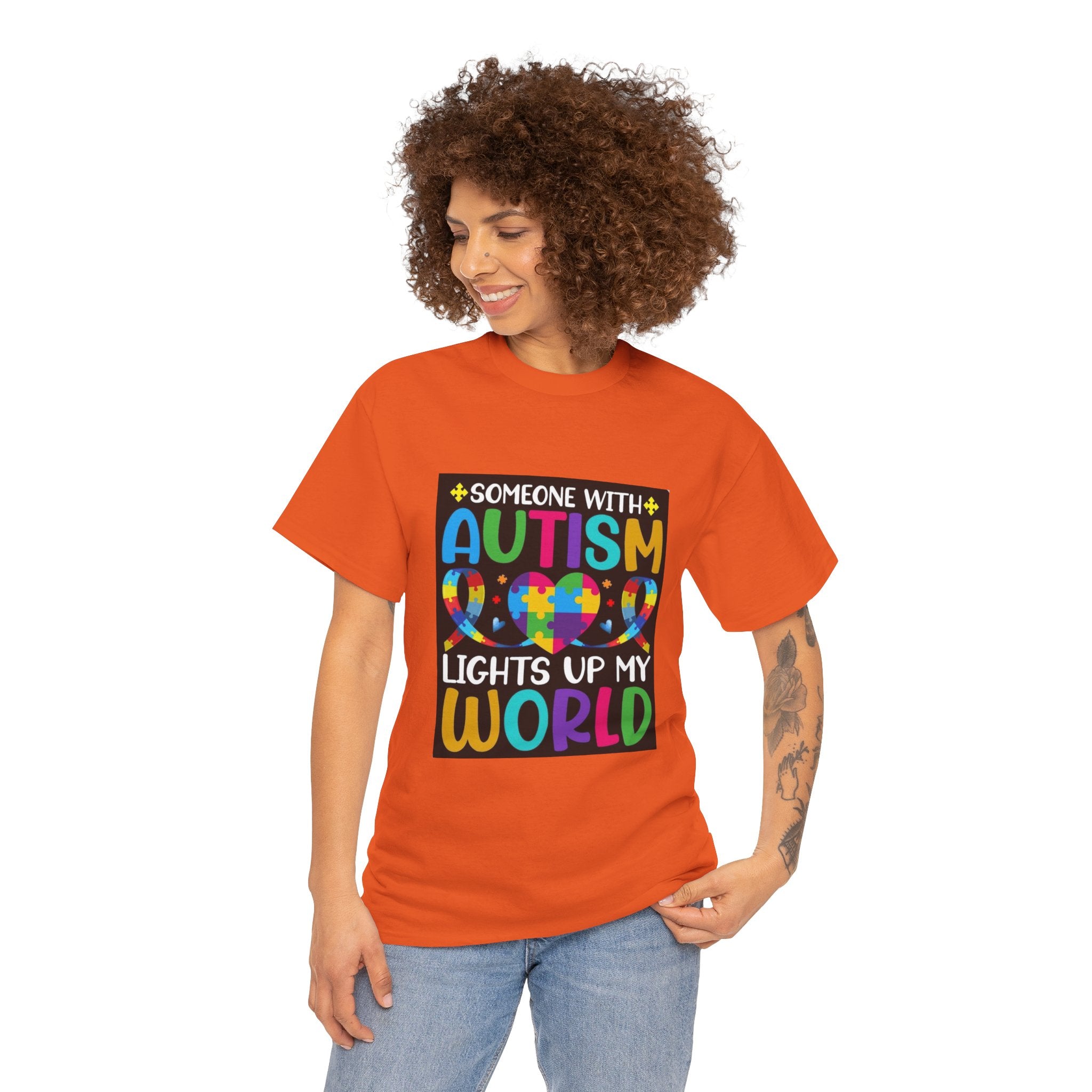 Autism Awareness T-Shirt — “Someone With Autism Lights Up My World” Colorful Puzzle Tee