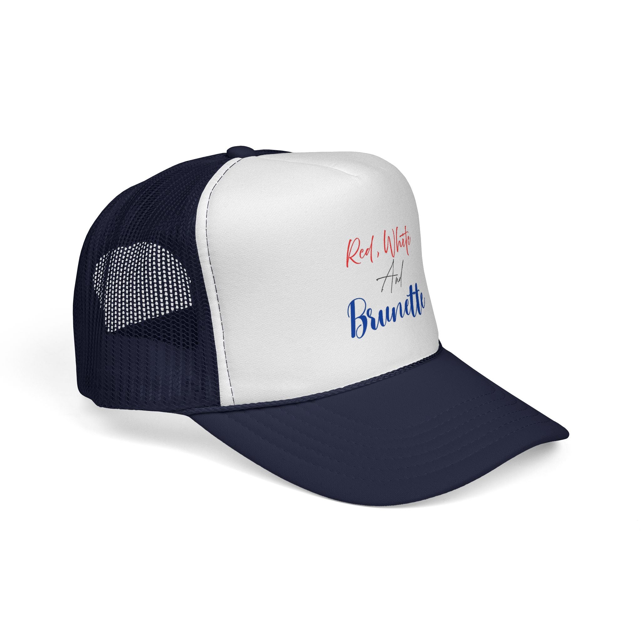 Red, White And Brunette Trucker Cap - Patriotic Summer Mesh Hat