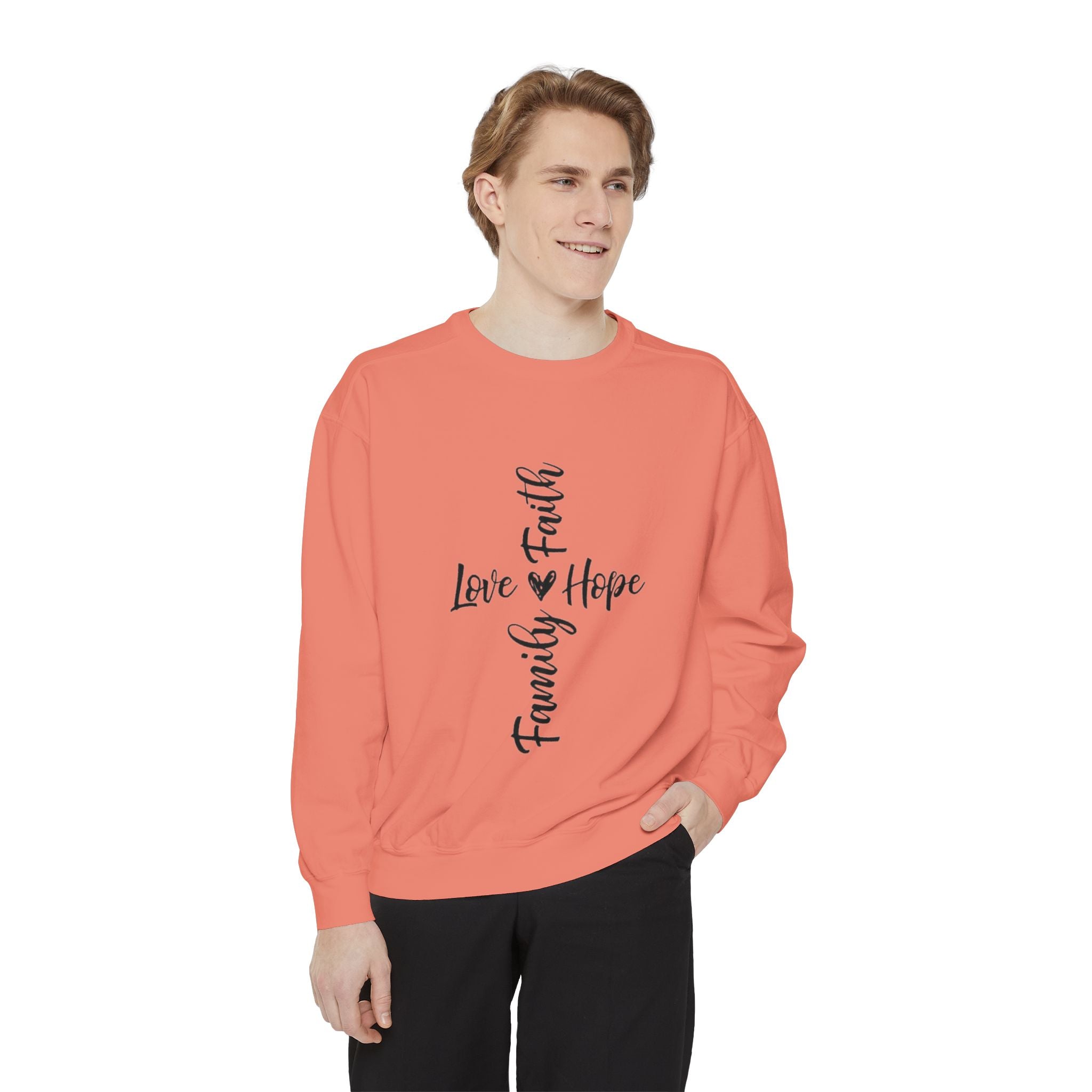 Faith Love Hope Family Sweatshirt – Vertical Script Cross Design