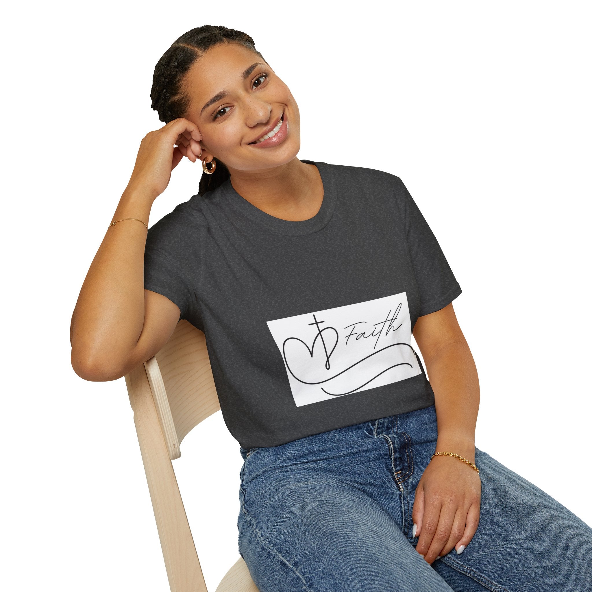 Faith Script T-Shirt — Heart Cross Design