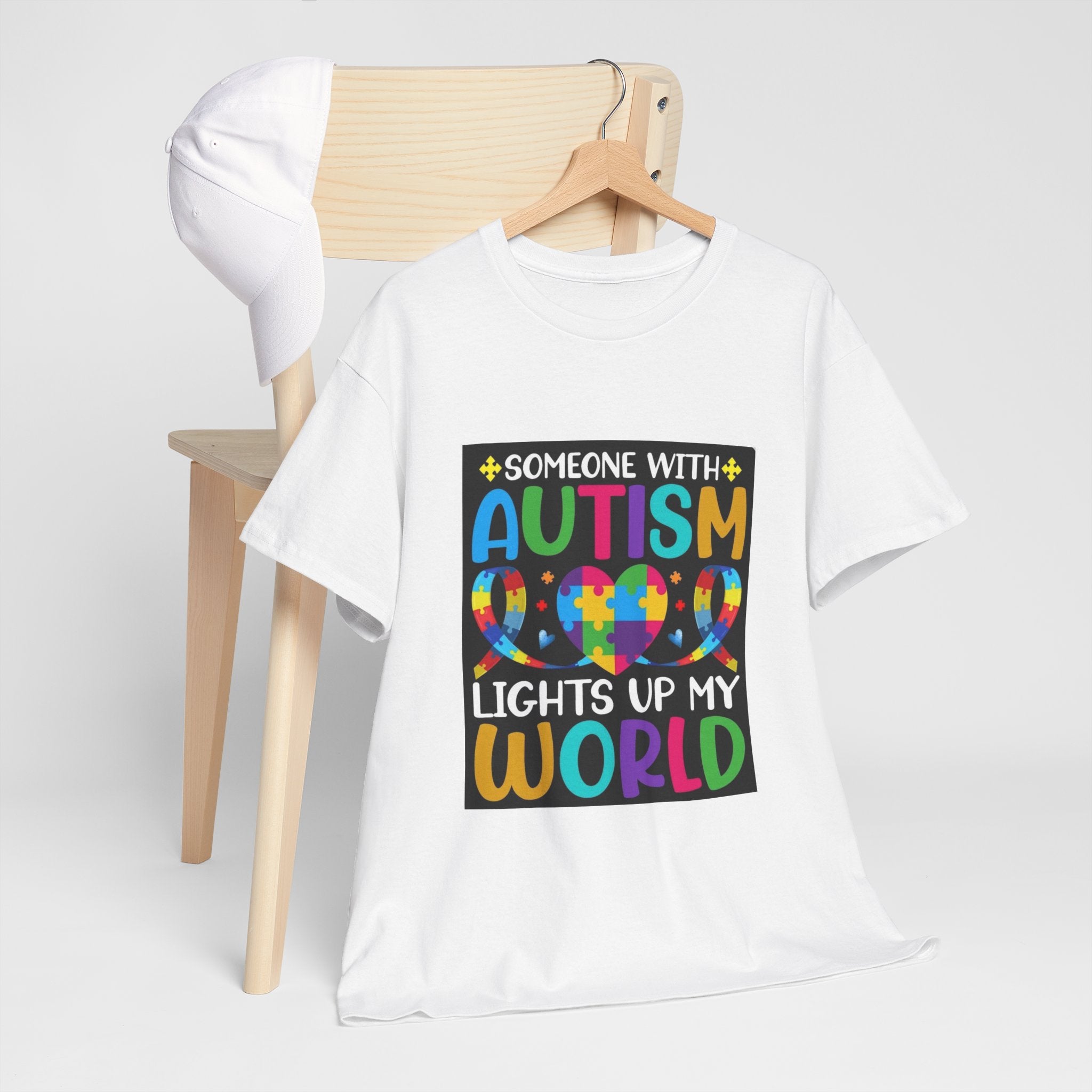 Autism Awareness T-Shirt — “Someone With Autism Lights Up My World” Colorful Puzzle Tee