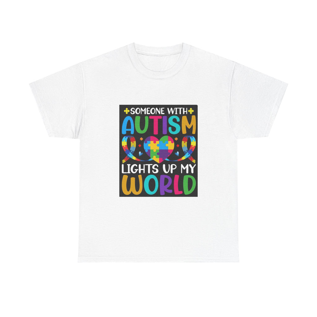 Autism Awareness T-Shirt — “Someone With Autism Lights Up My World” Colorful Puzzle Tee