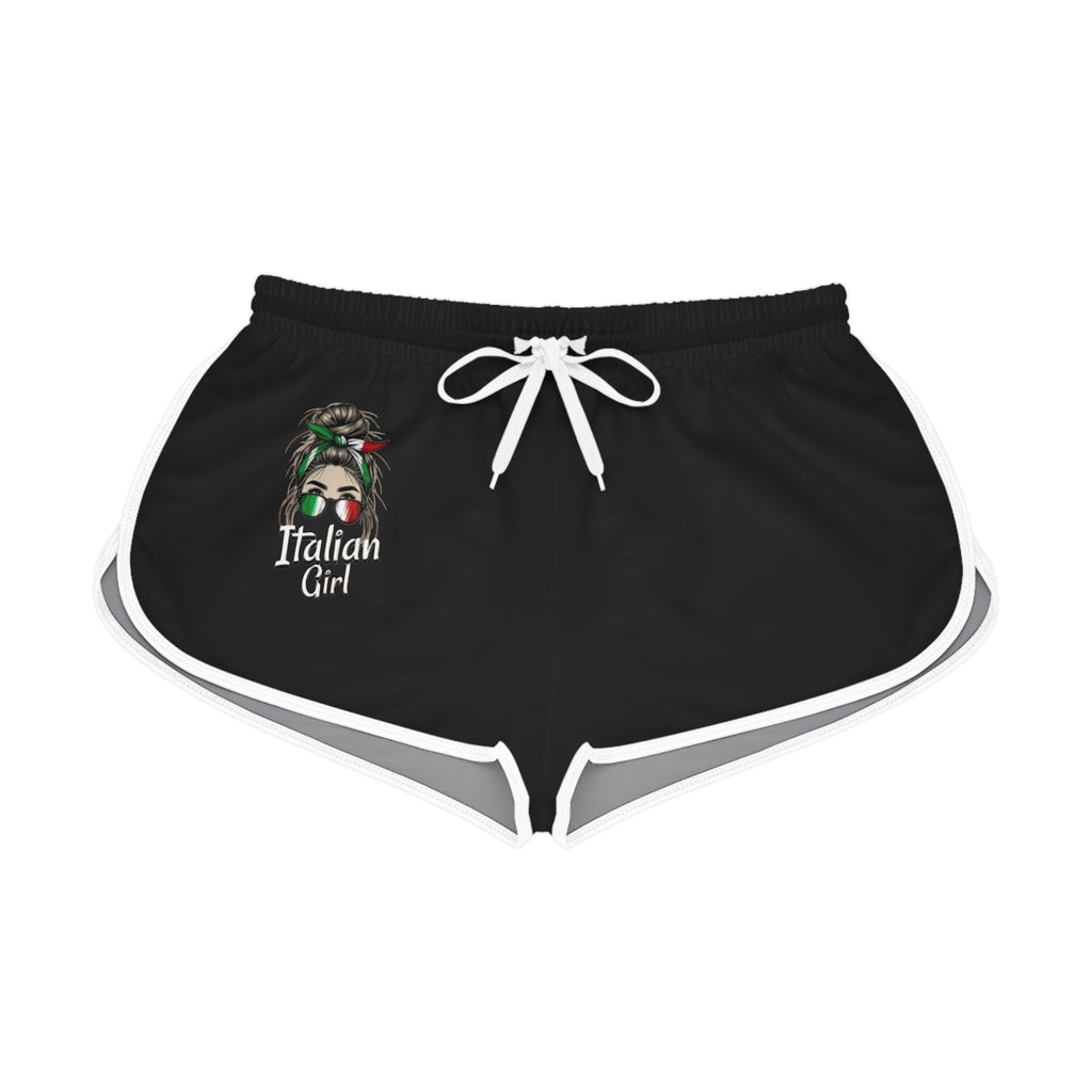 Italian Girl Women's Relaxed Shorts — Casual Black Lounge Shorts with Italian Flag Headwrap Design