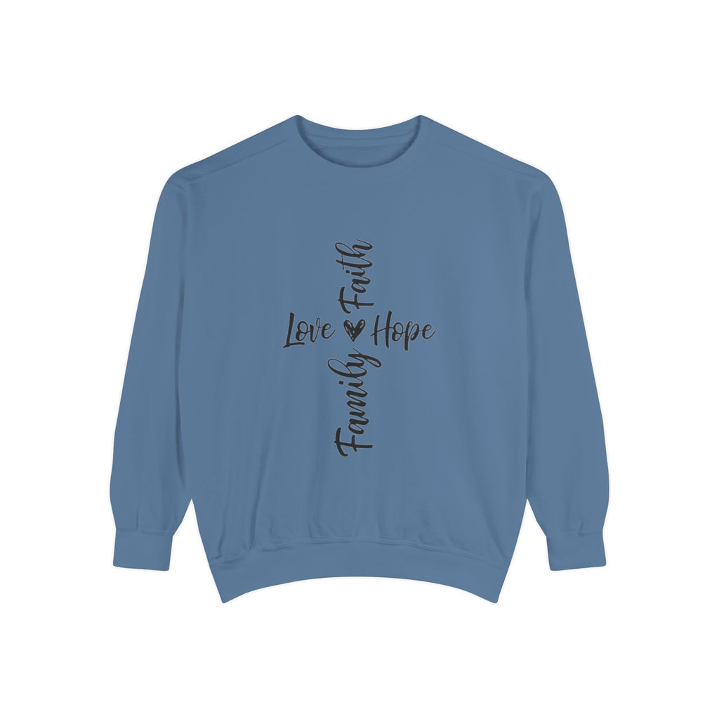 Faith Love Hope Family Sweatshirt – Vertical Script Cross Design