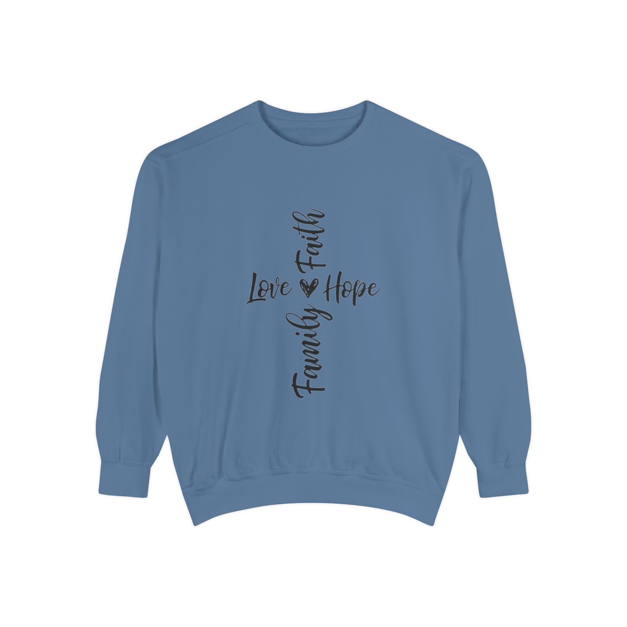 Faith Love Hope Family Sweatshirt – Vertical Script Cross Design