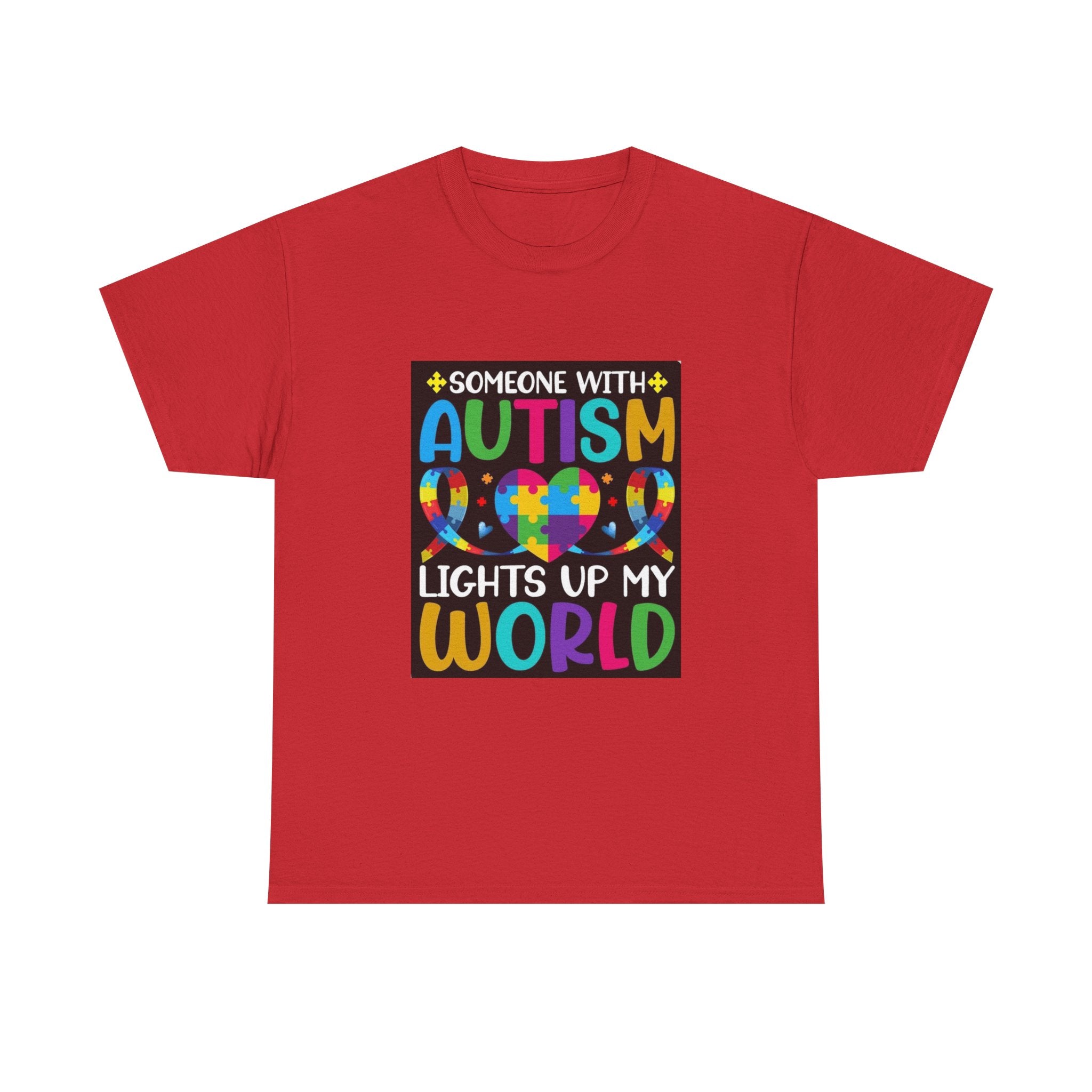Autism Awareness T-Shirt — “Someone With Autism Lights Up My World” Colorful Puzzle Tee