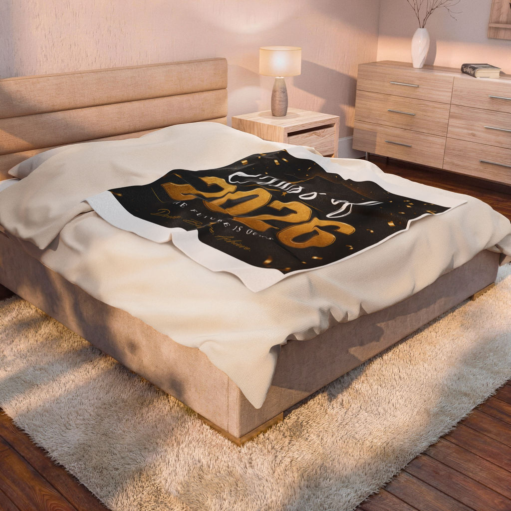 Class of 2026 Velveteen Plush Blanket - Graduation Throw with Gold Cap & 'Dream. Believe. Achieve.'