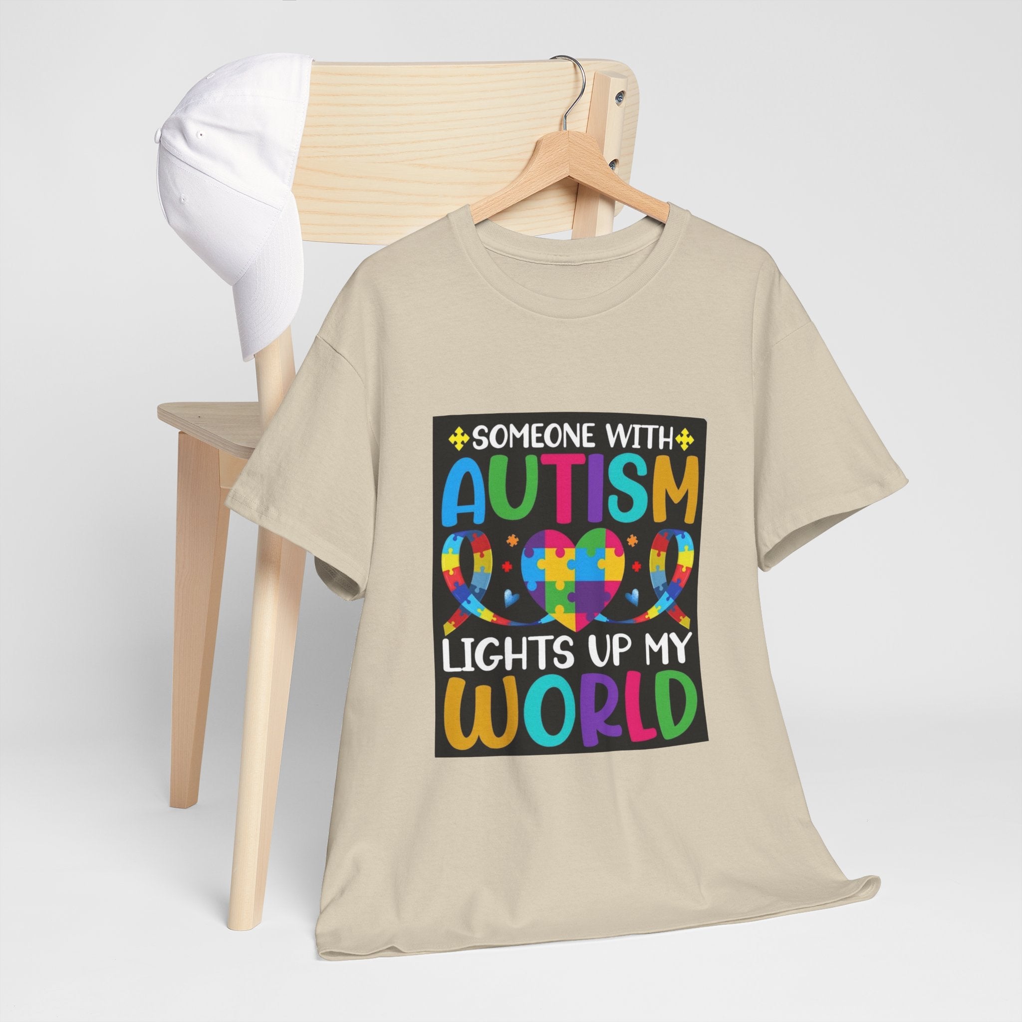 Autism Awareness T-Shirt — “Someone With Autism Lights Up My World” Colorful Puzzle Tee