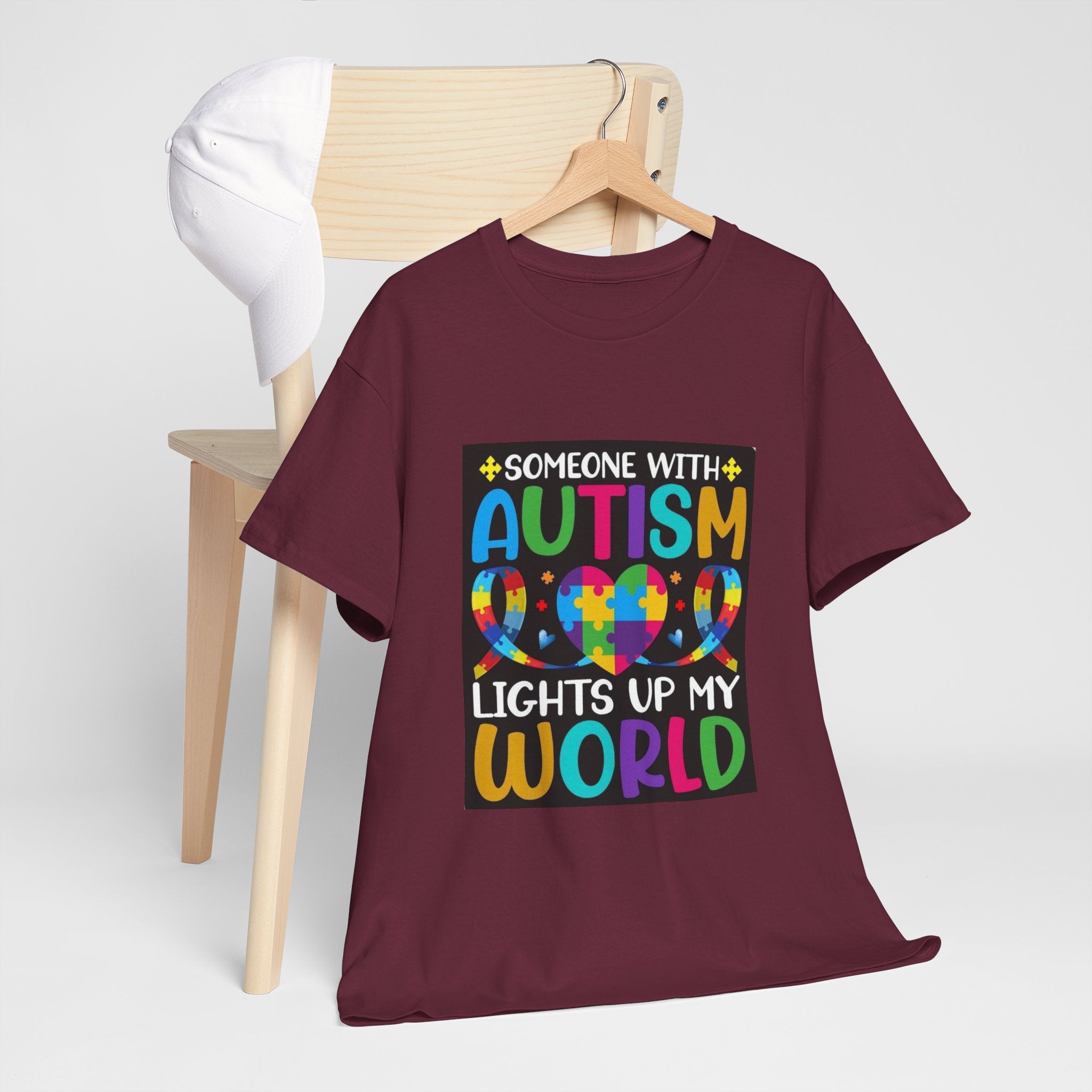 Autism Awareness T-Shirt — “Someone With Autism Lights Up My World” Colorful Puzzle Tee
