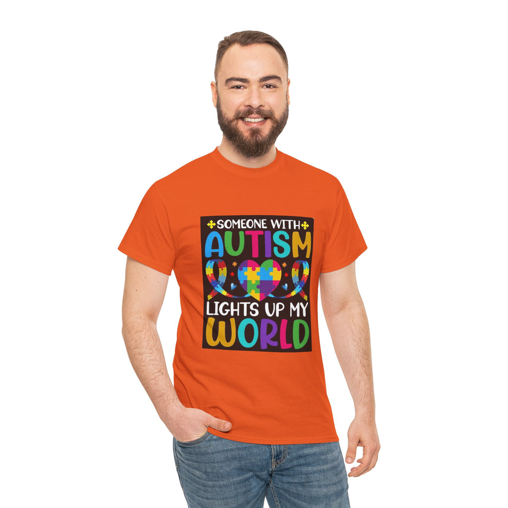 Autism Awareness T-Shirt — “Someone With Autism Lights Up My World” Colorful Puzzle Tee