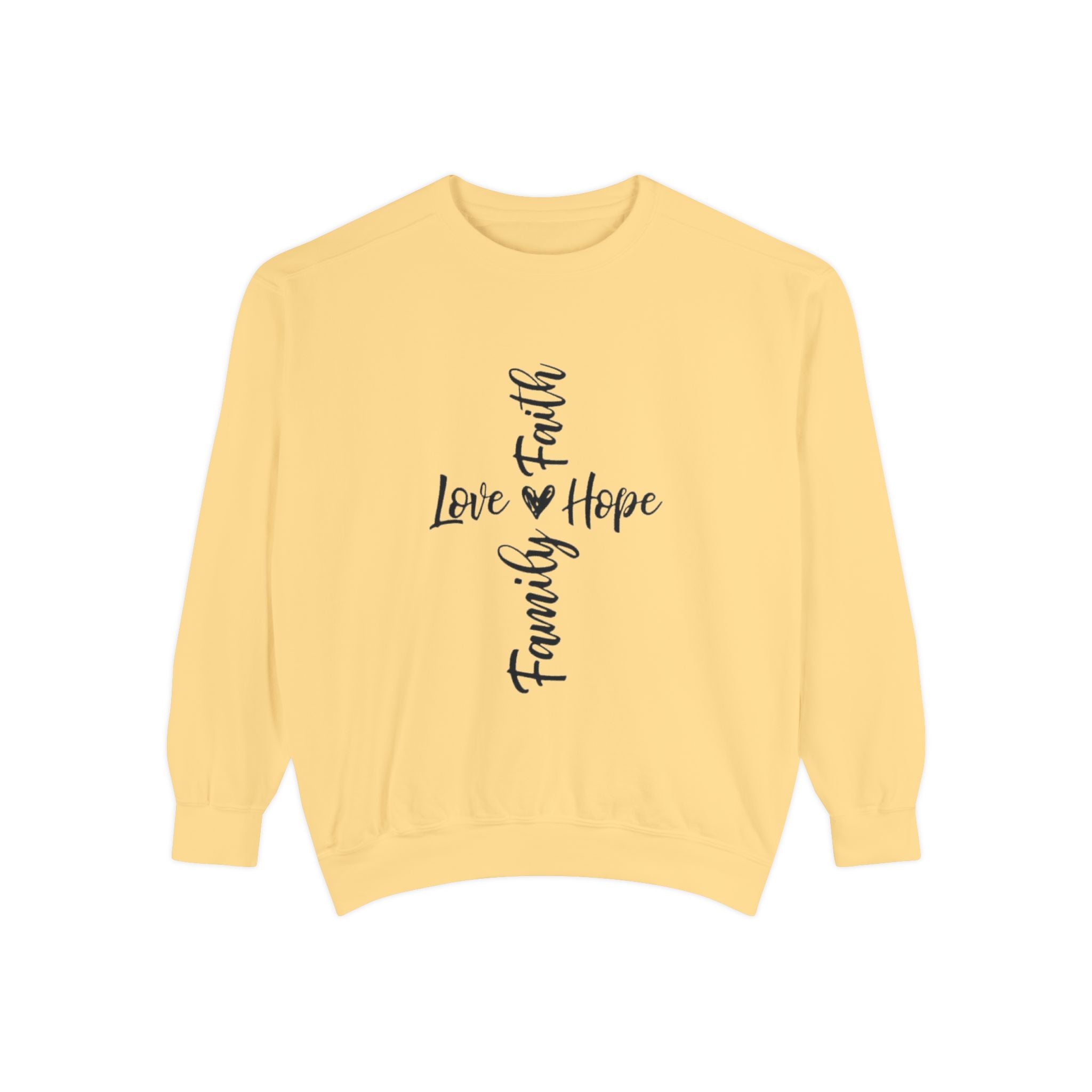 Faith Love Hope Family Sweatshirt – Vertical Script Cross Design